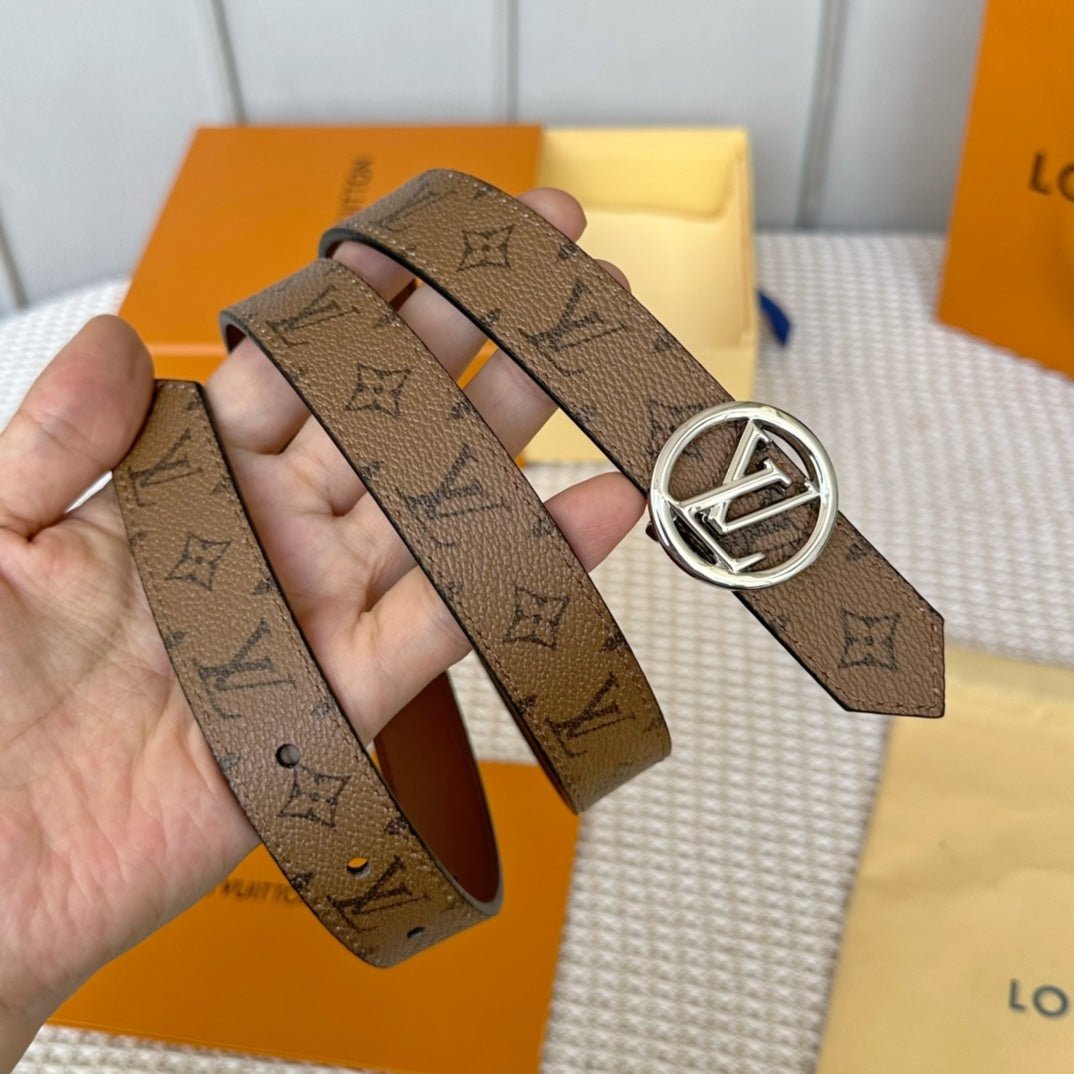 Alternative view of LV CIRCLE 25MM REVERSIBLE BELT MEDIUM BROWN MONOGRAM CALFSKIN SILVER HARDWARE