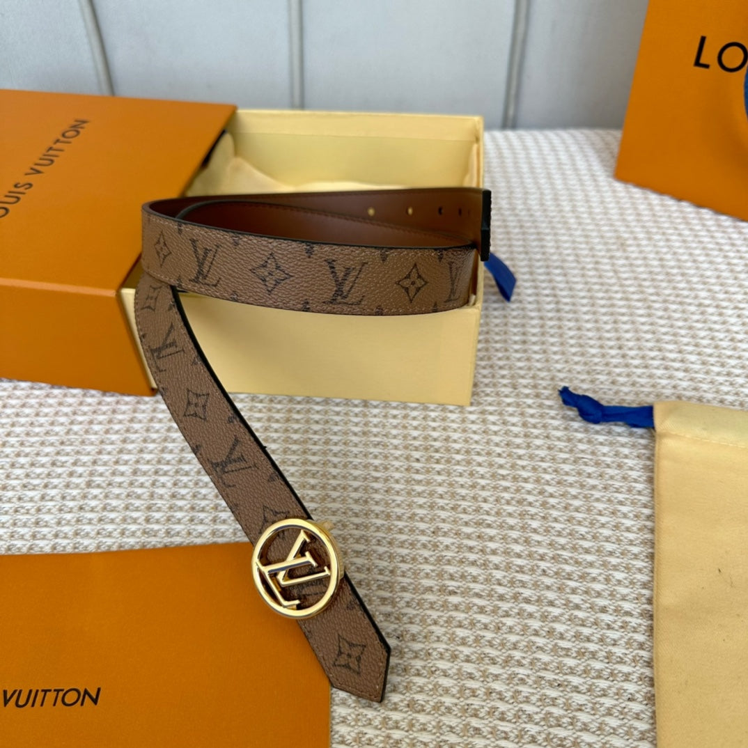 Alternative view of LV CIRCLE 25MM REVERSIBLE BELT MEDIUM BROWN MONOGRAM CALFSKIN GOLD HARDWARE