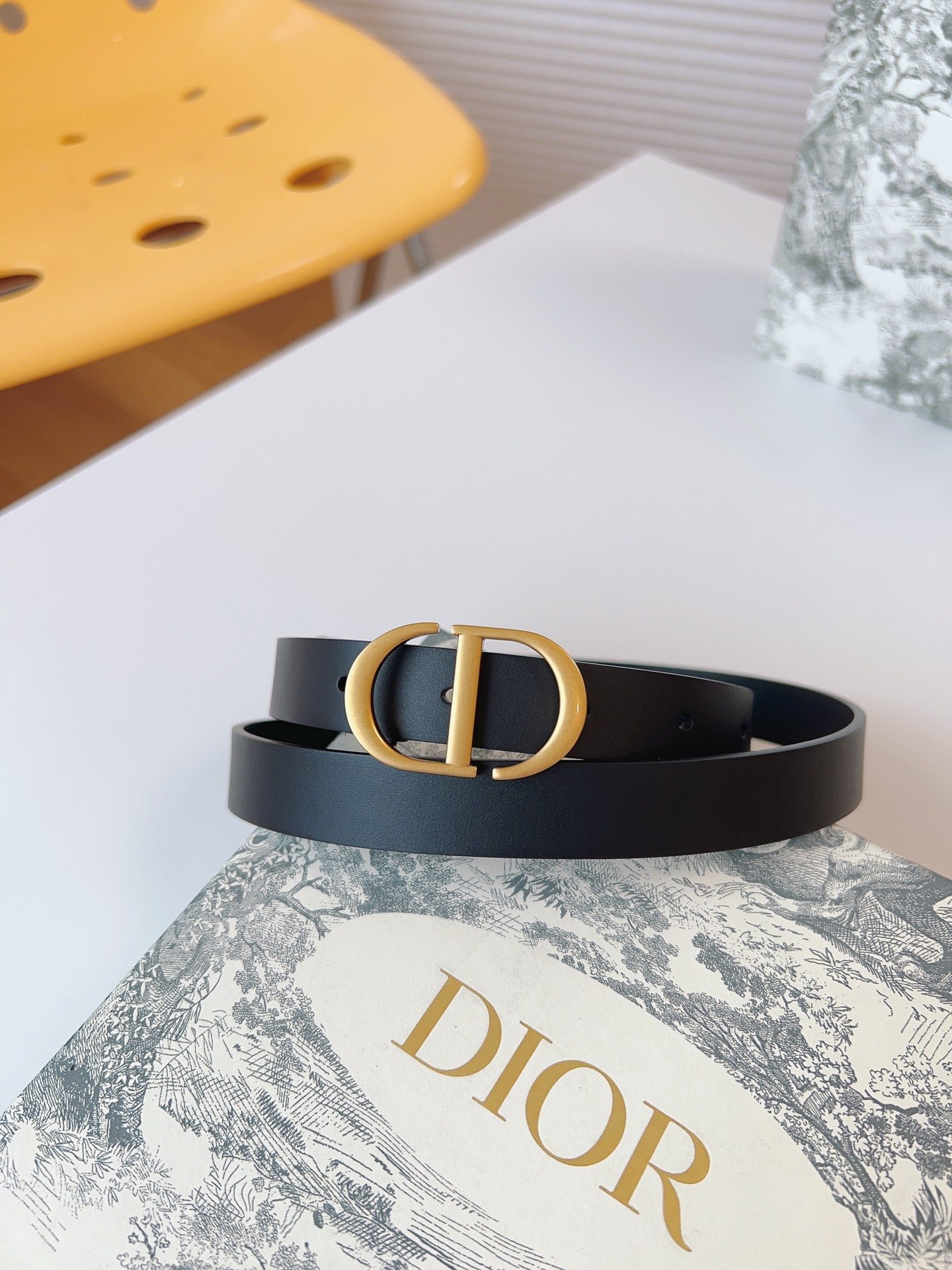 Dior Black Leather Classic Gold CD Belt