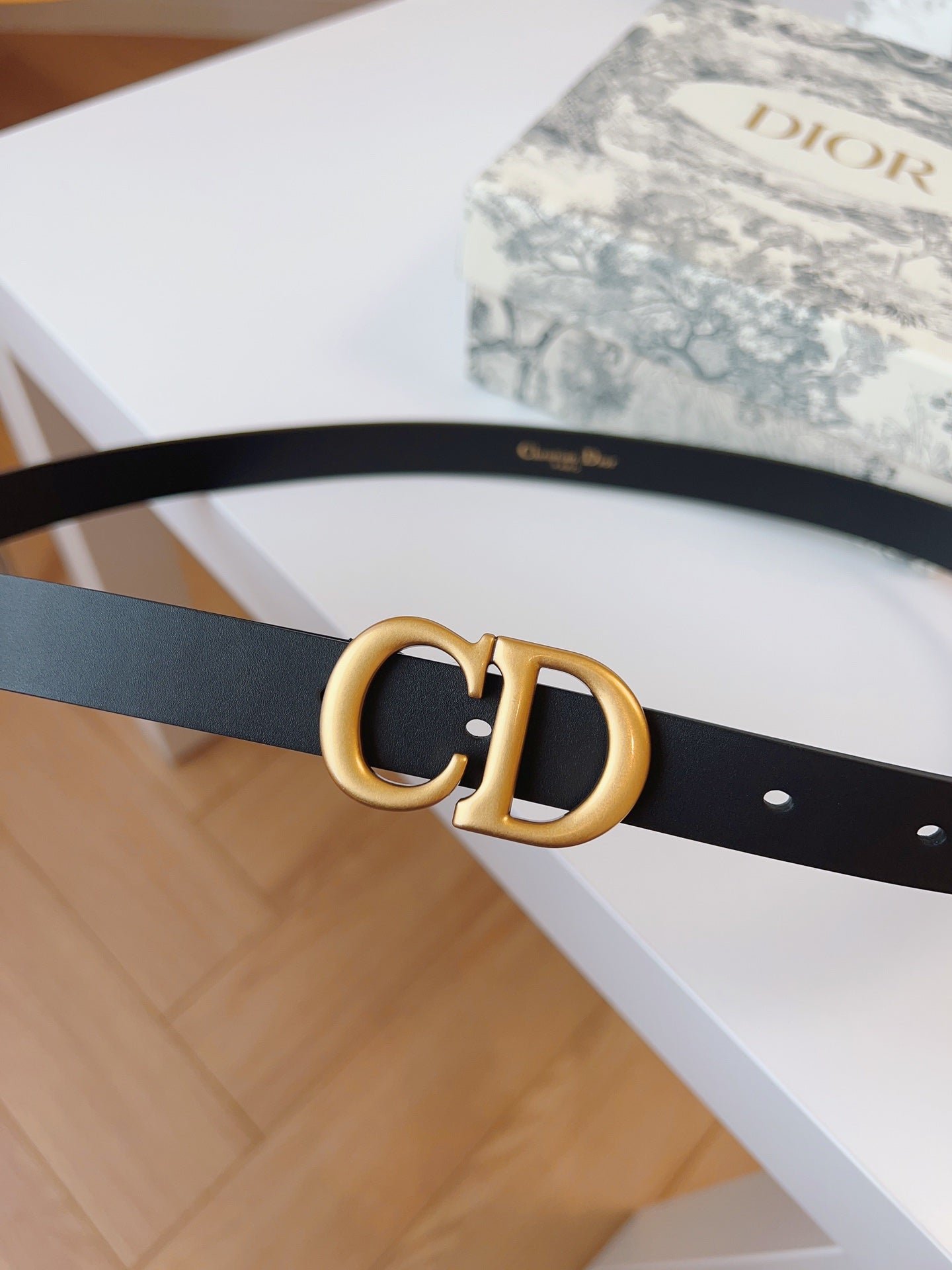 Dior Black Leather Slim Gold CD Belt - Image 4