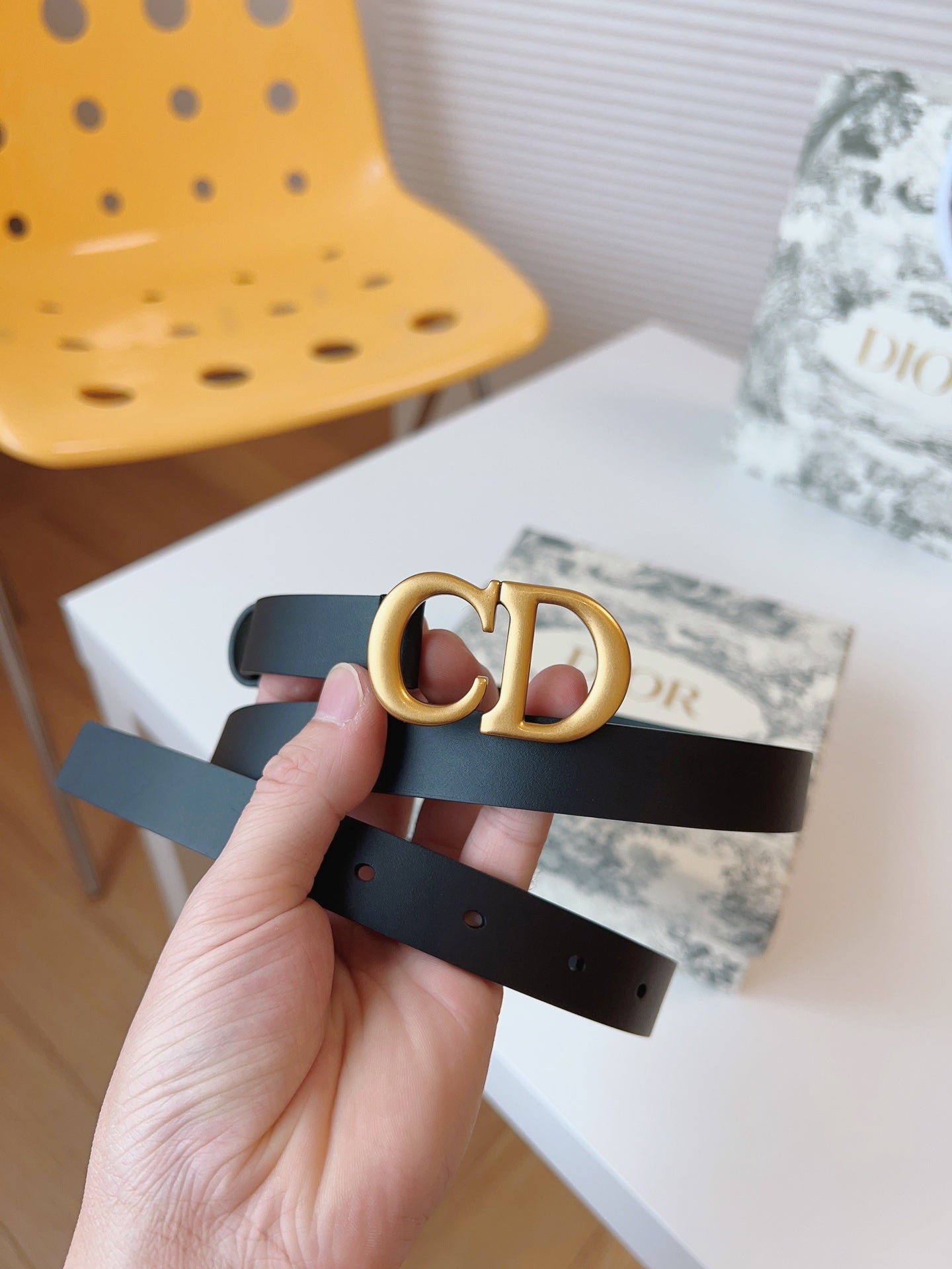 Dior Black Leather Slim Gold CD Belt - Image 8