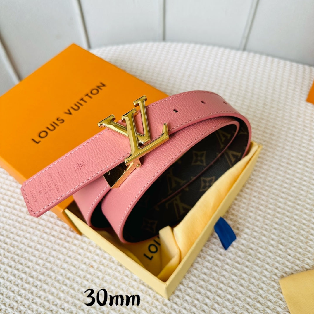 Alternative view of LV Initiales 30mm Reversible Belt Gold Rotating Buckle Pink Brown Leather