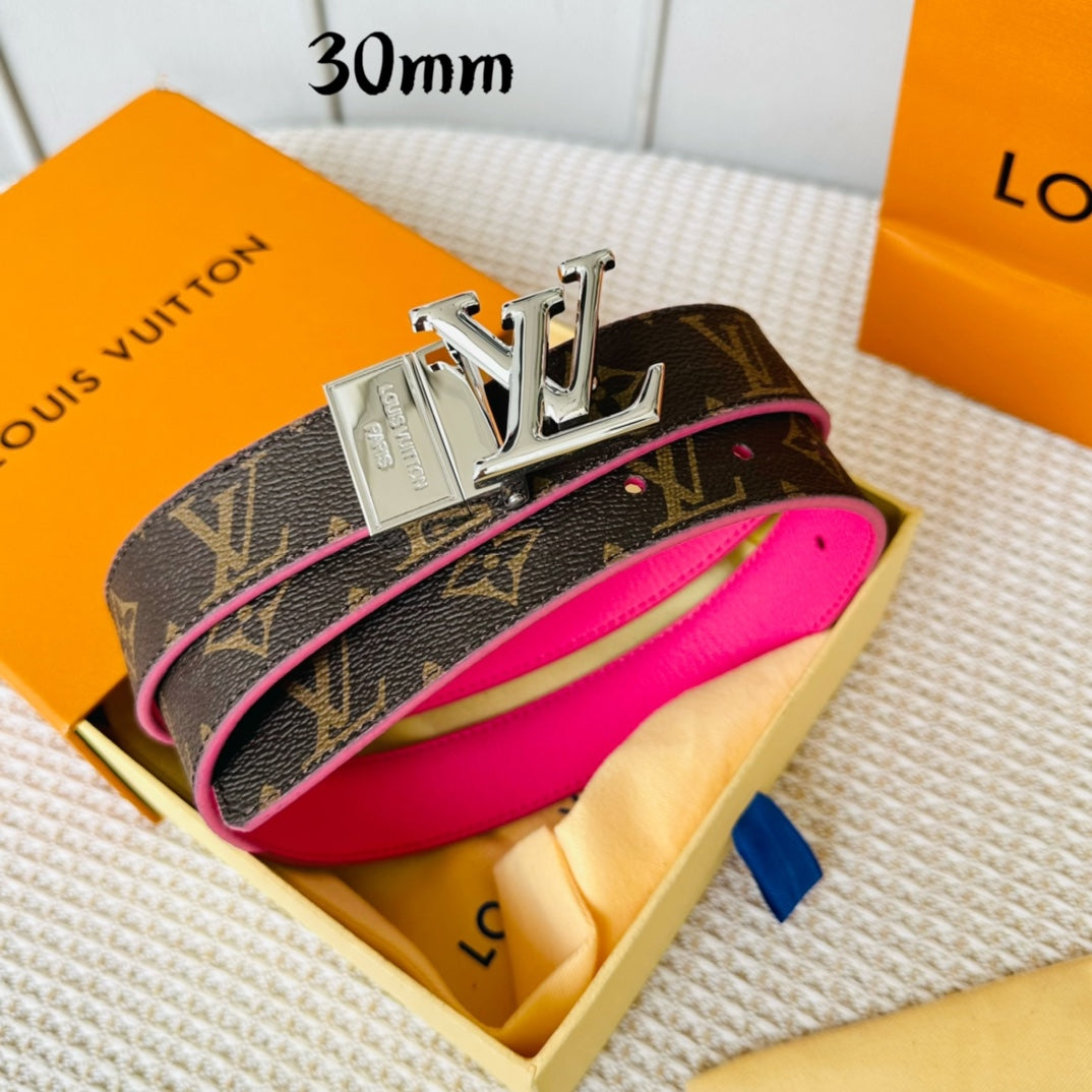 Alternative view of LV Initiales 30mm Reversible Belt Silver Rotating Buckle Hot Pink Brown Leather