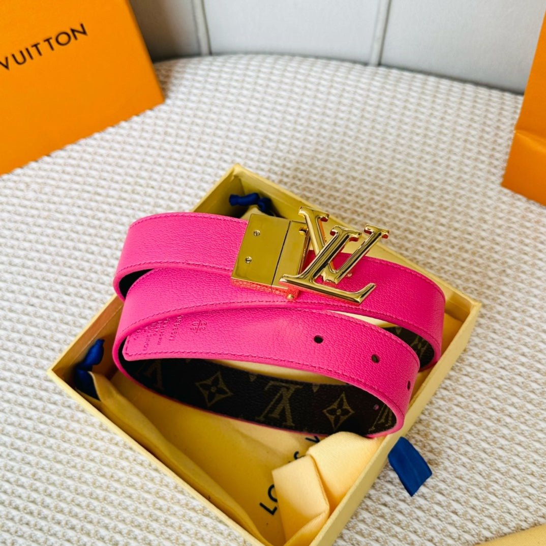 Alternative view of LV Initiales 30mm Reversible Belt Gold Rotating Buckle Hot Pink Brown Leather