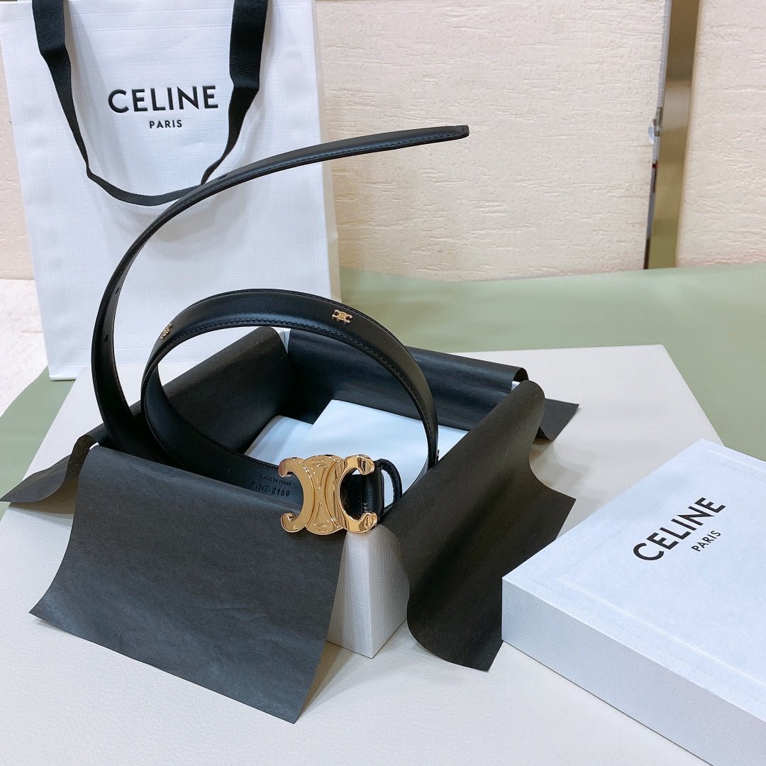 Alternative view of CELINE Black Gold Triomphe Belt