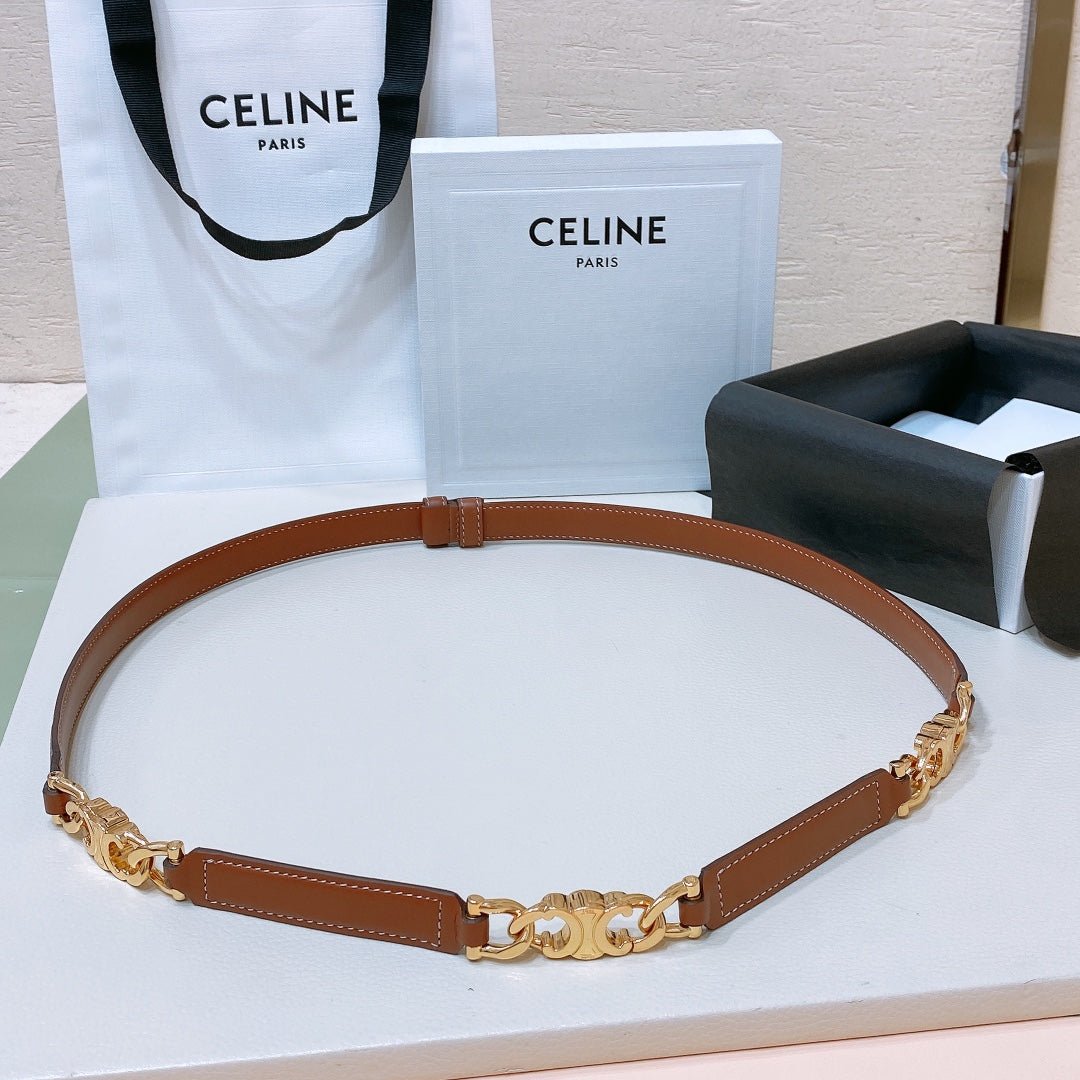 CELINE Tan Gold Chain Belt