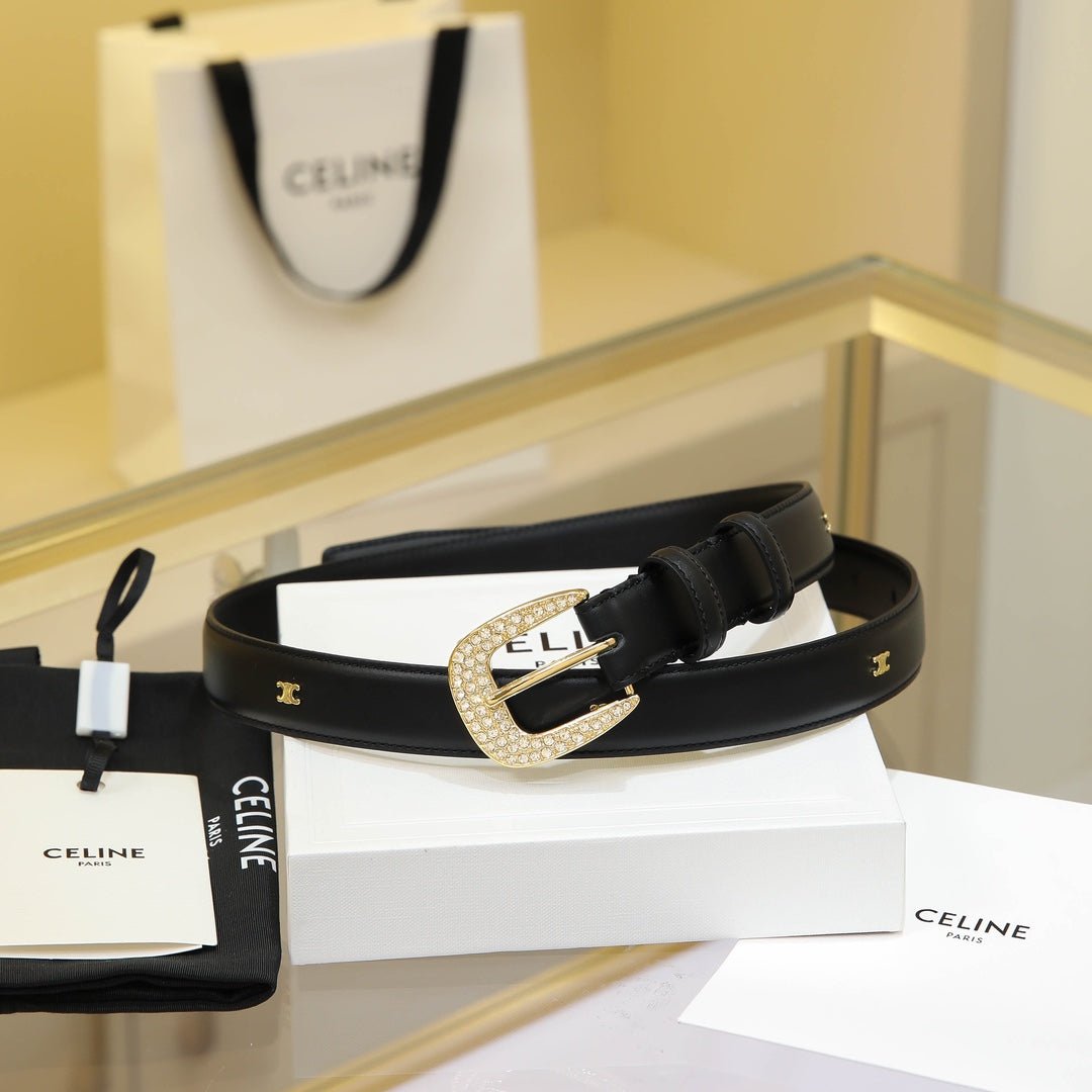 CELINE Black Crystal Gold Belt