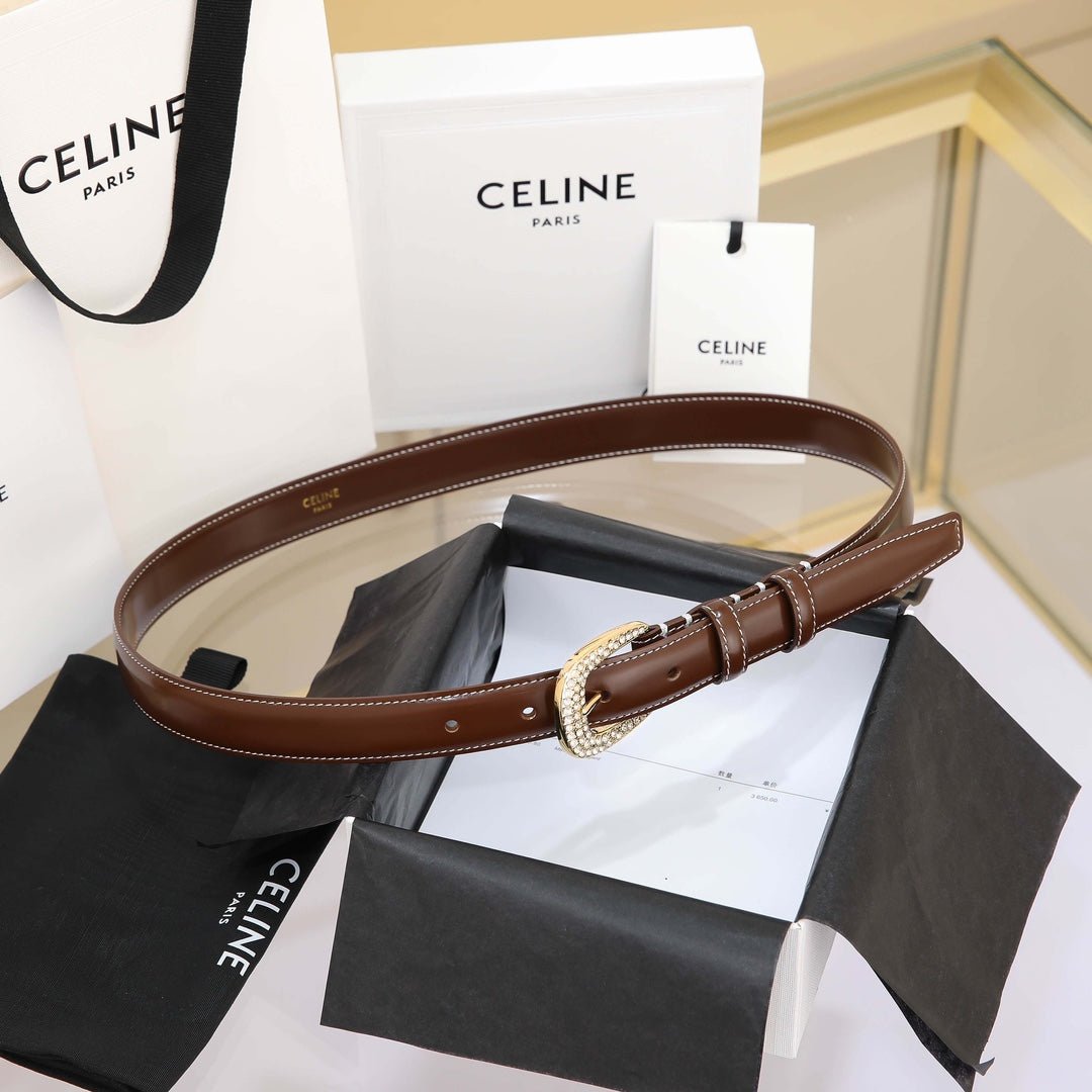 Alternative view of CELINE Dark Brown Crystal Belt
