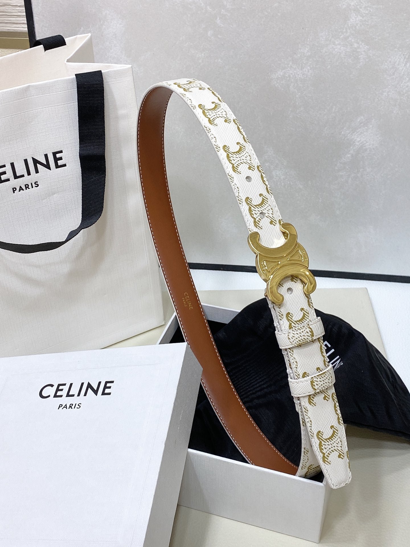 Alternative view of CELINE White Monogram Gold Belt
