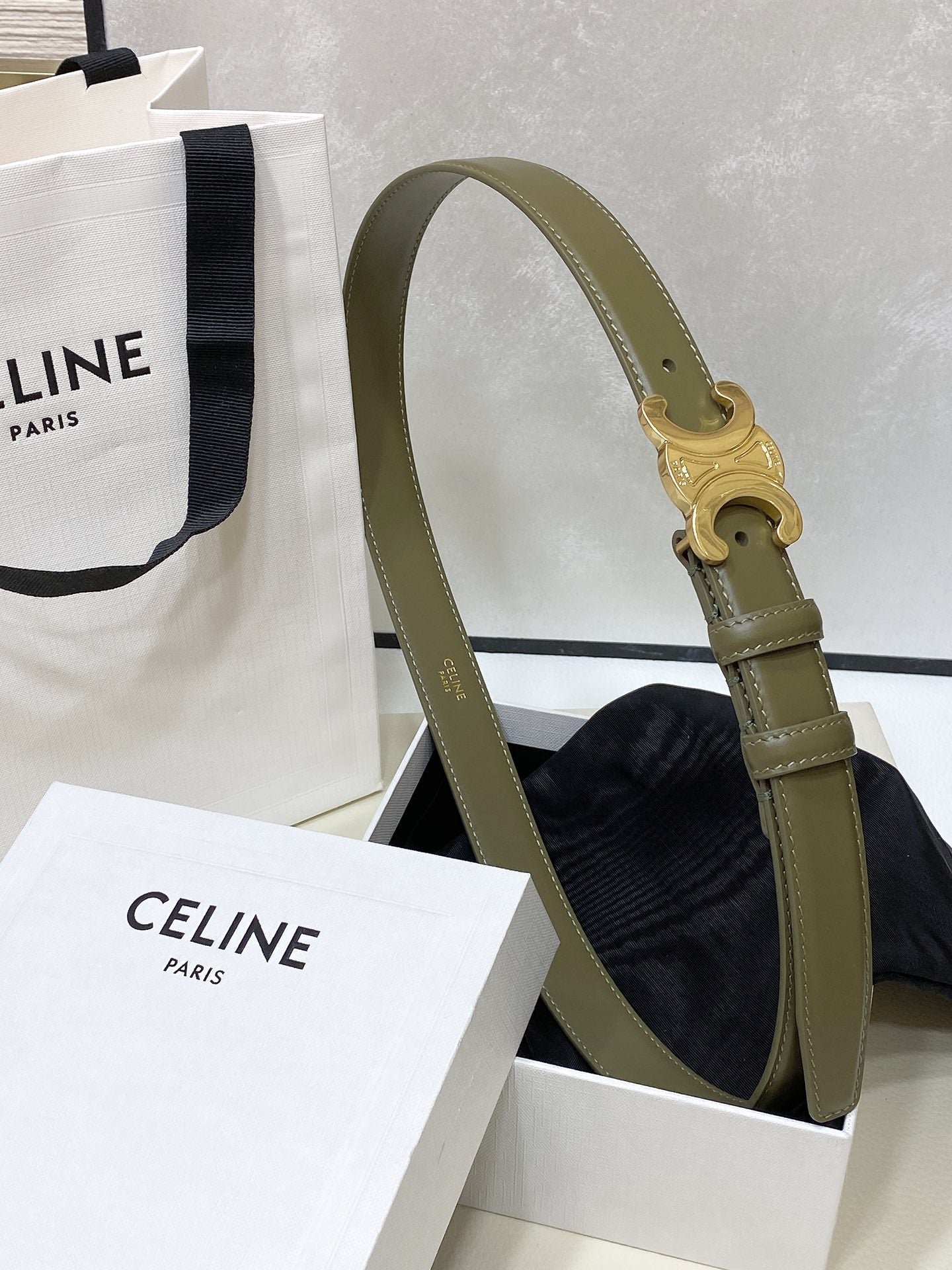 Alternative view of CELINE Olive Gold Triomphe Belt