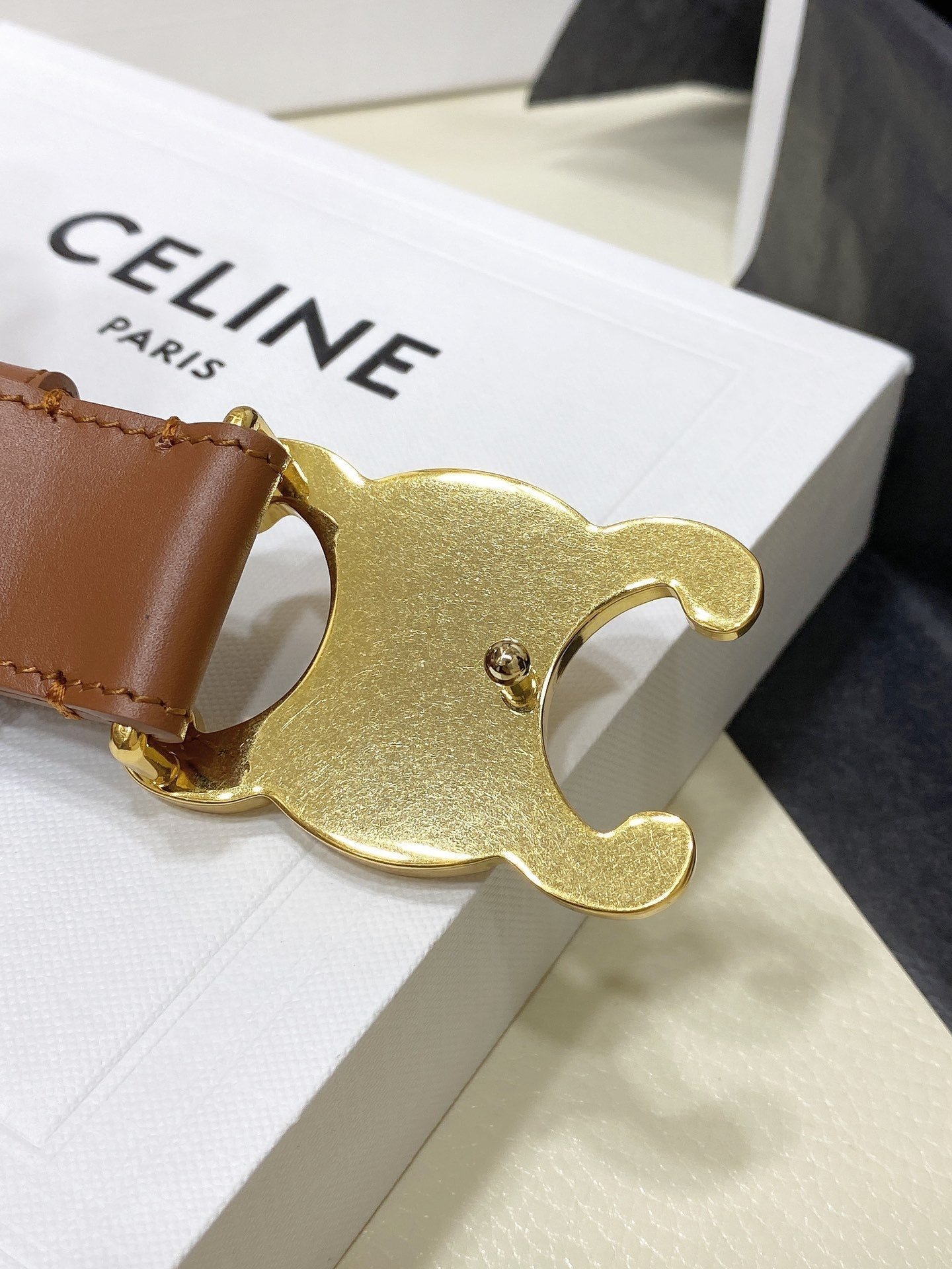 CELINE Tan Gold Triomphe Belt - Image 6