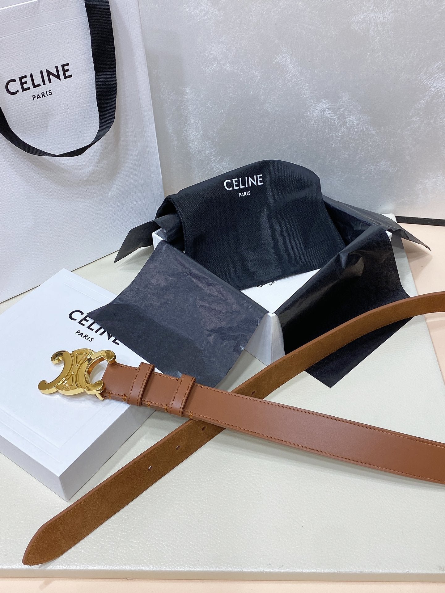 Alternative view of CELINE Tan Gold Triomphe Belt