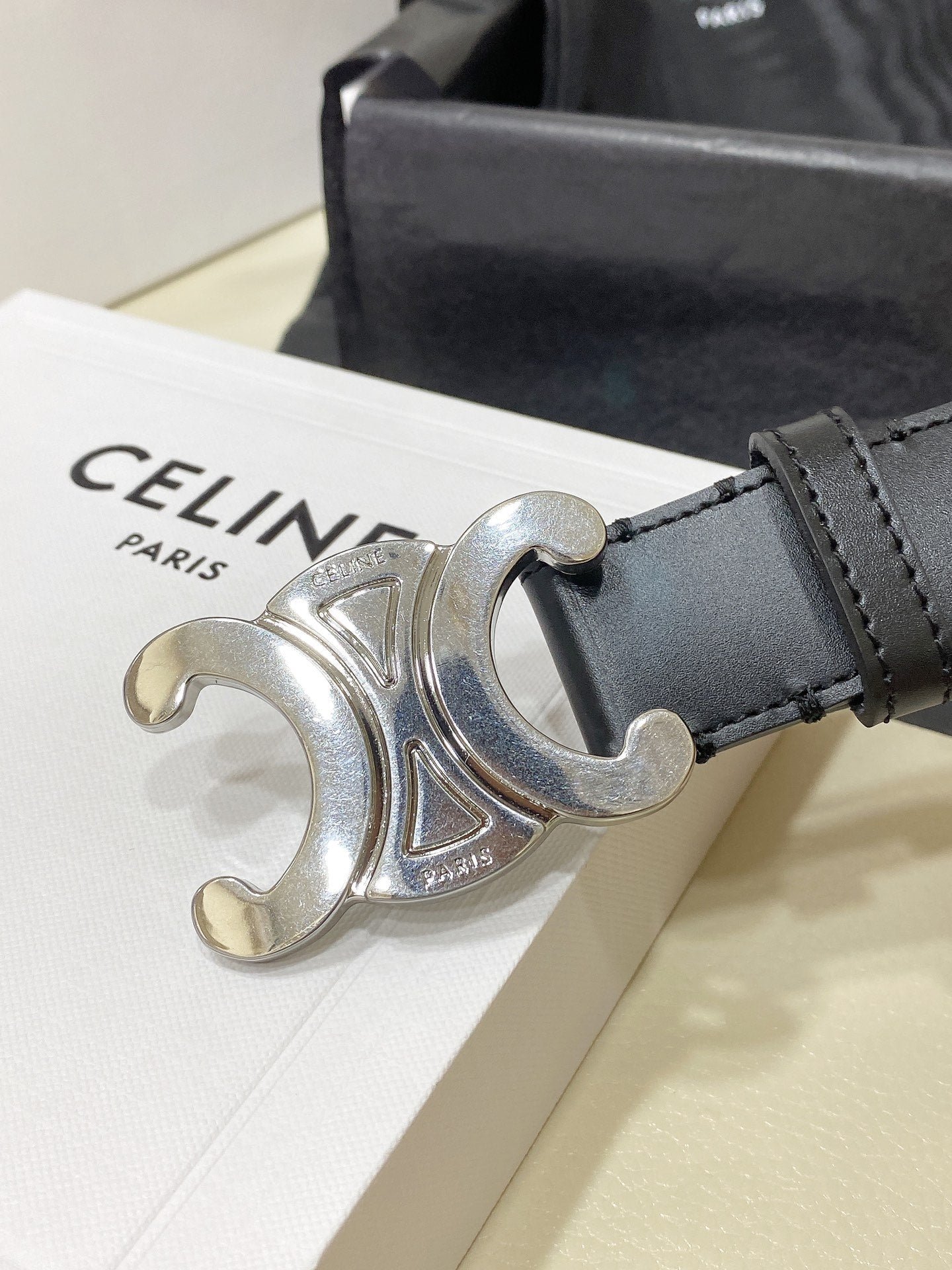 CELINE Black Silver Triomphe Belt - Image 5
