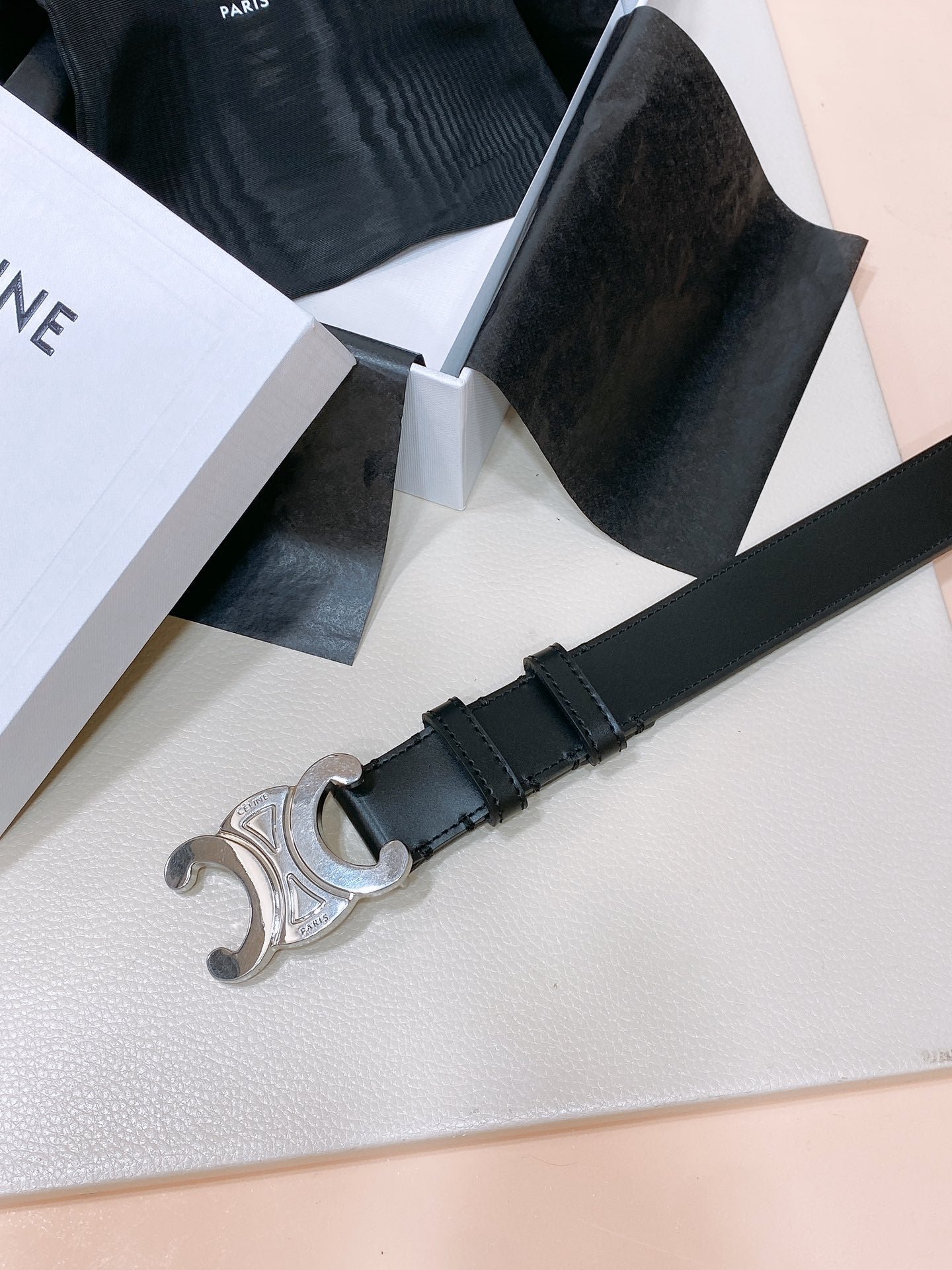 CELINE Black Silver Triomphe Belt - Image 6