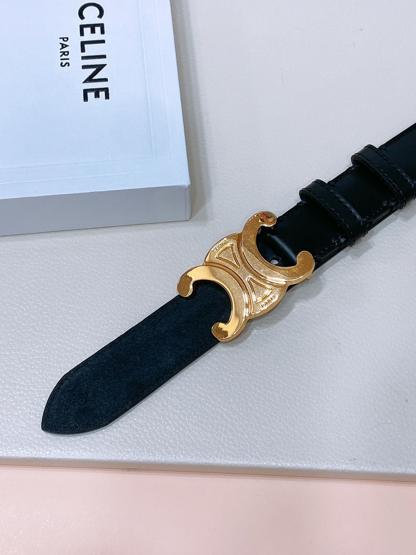 Alternative view of CELINE Black Triomphe Buckle Belt