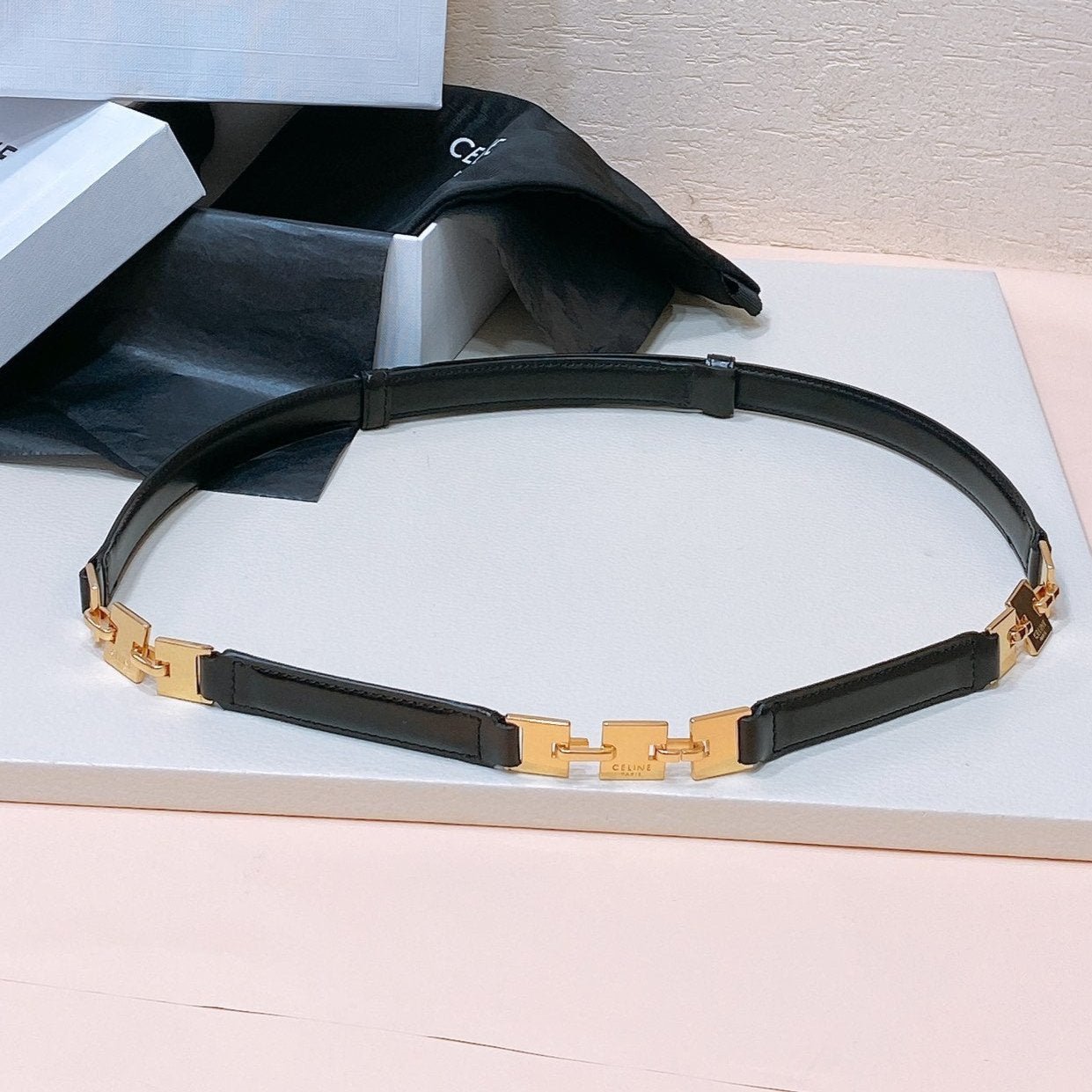 CELINE Black Gold Chain Belt