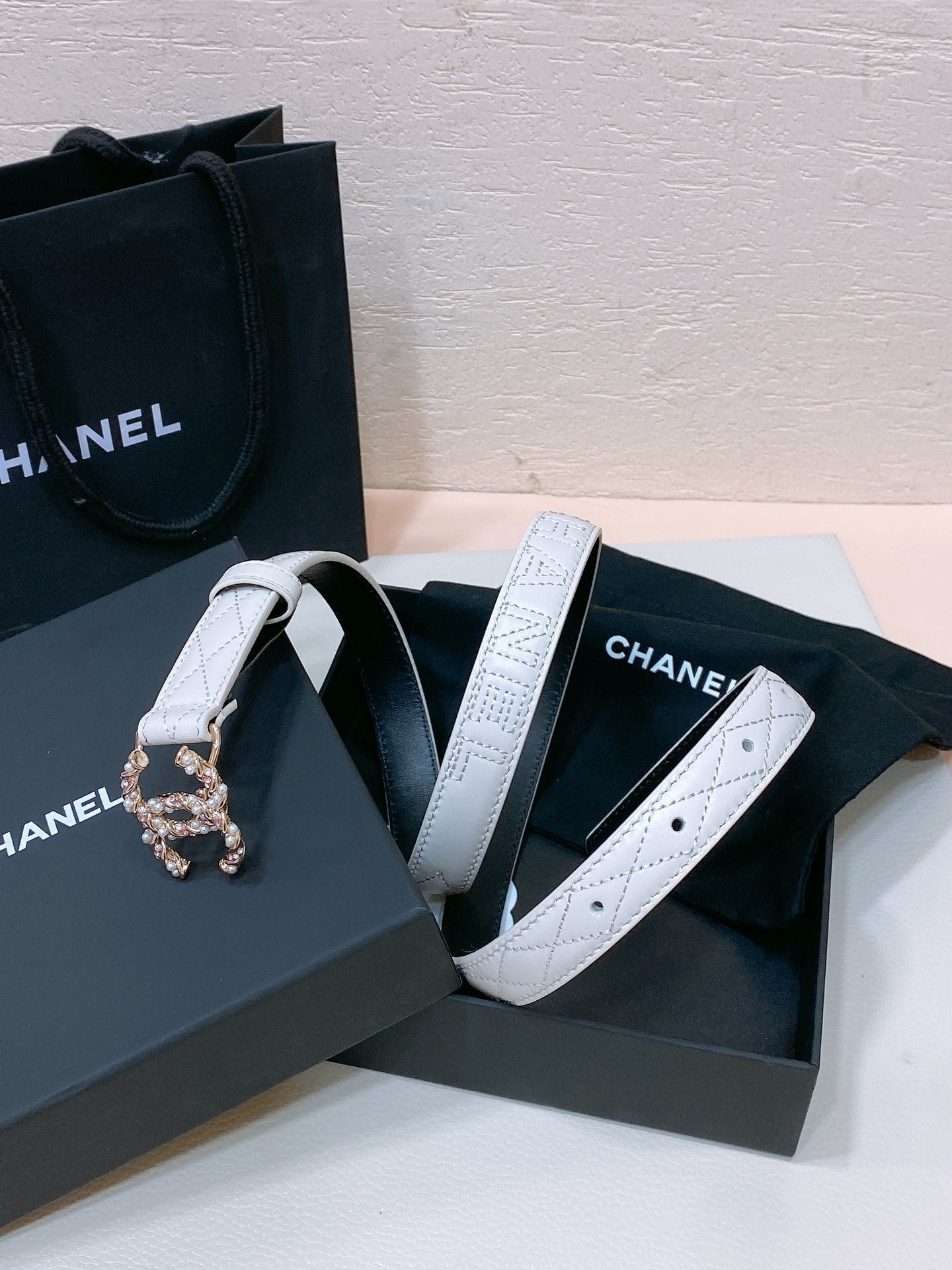 Alternative view of Chanel White Quilted Crystal Belt