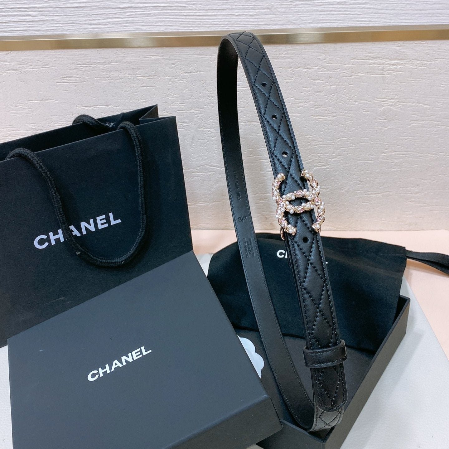 Chanel Black Quilted Slim Belt