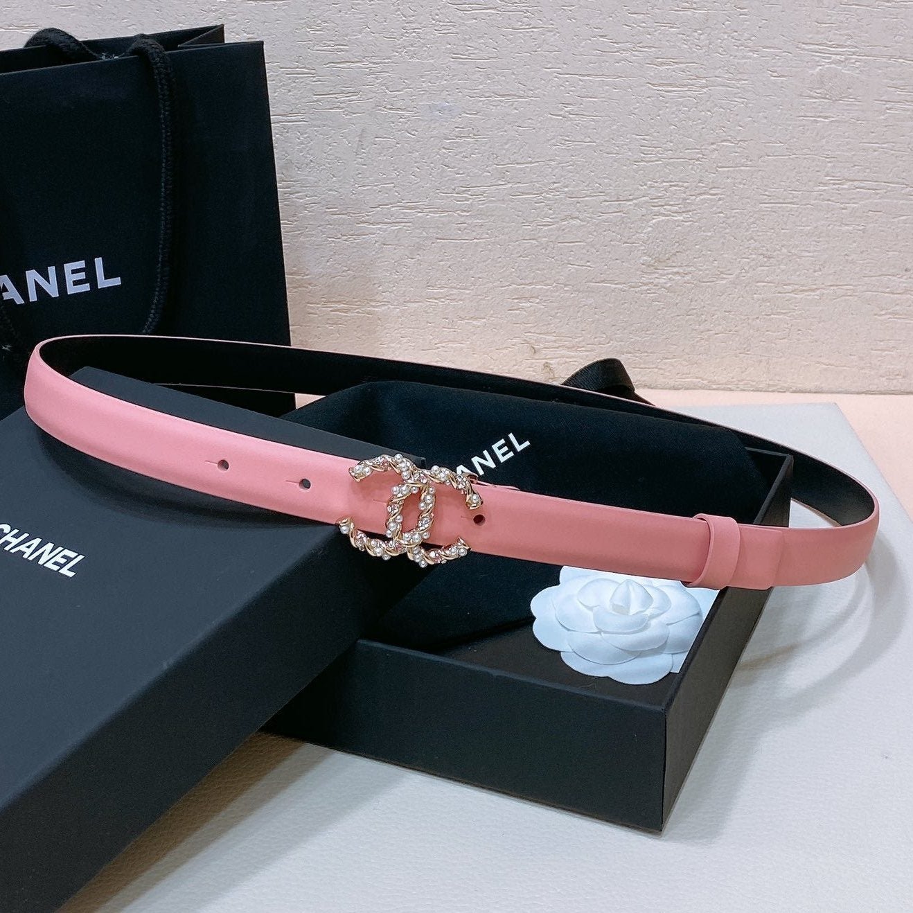 Chanel Pink Slim Crystal Belt