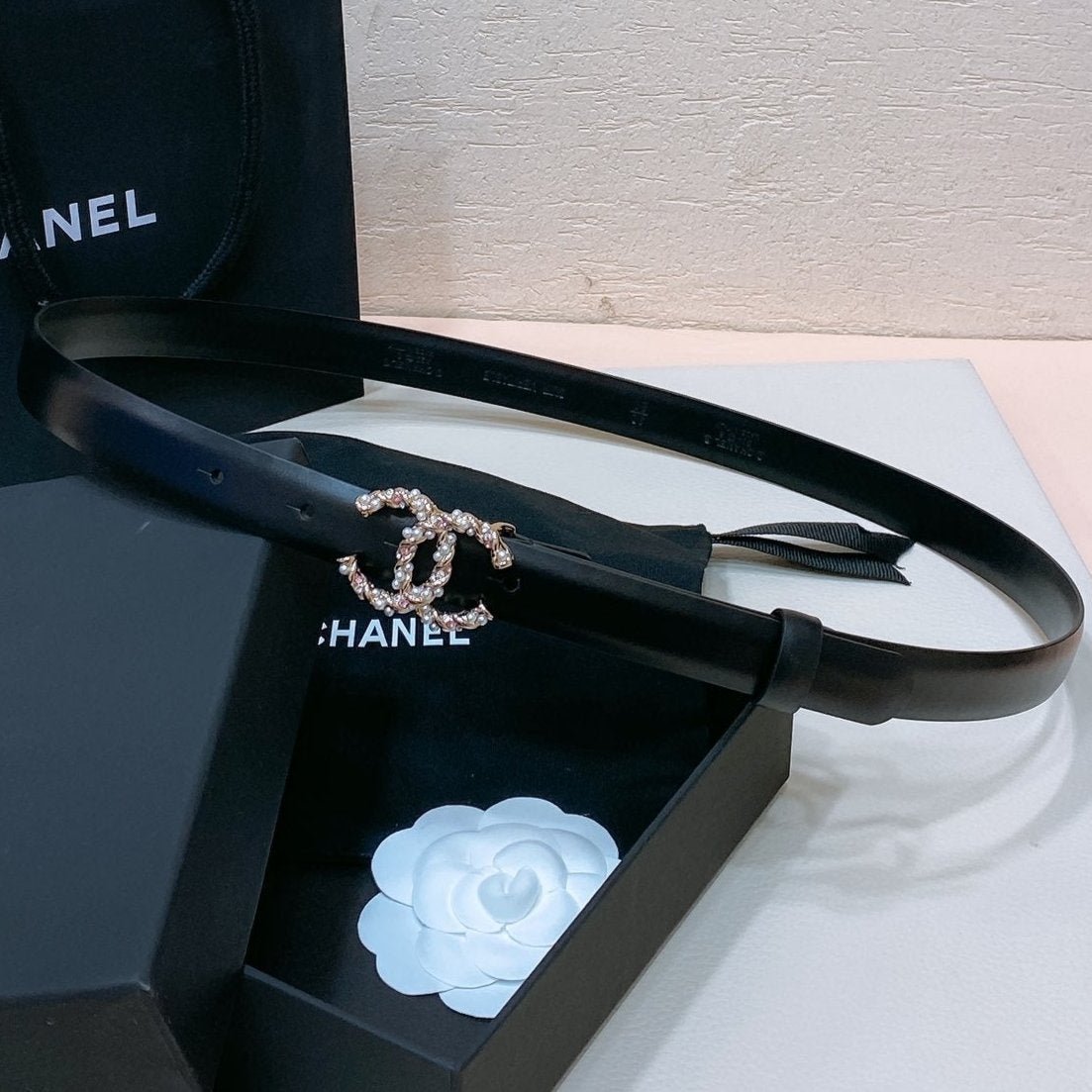 Chanel Slim Black Crystal Belt