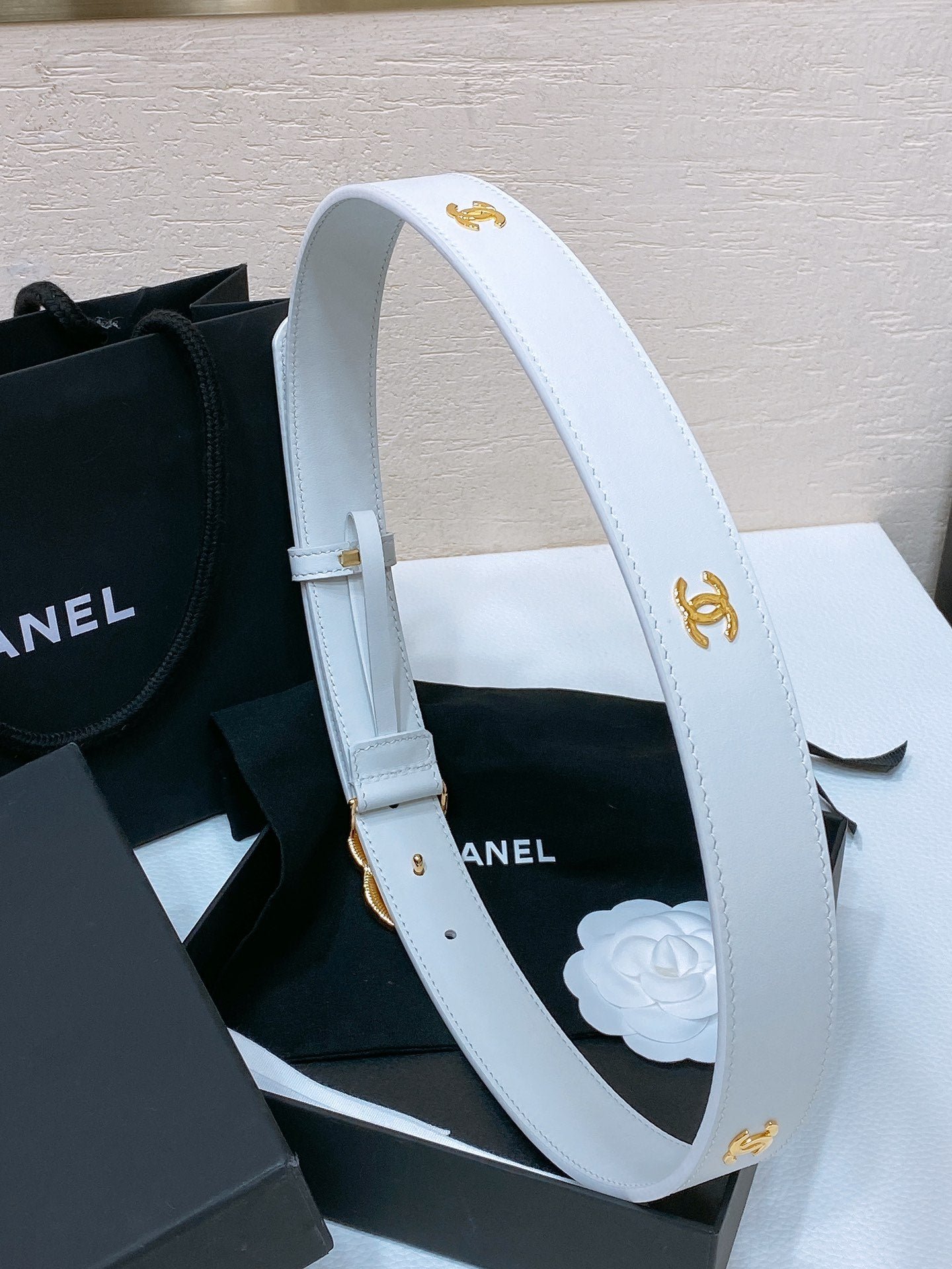 Alternative view of Chanel Logo Print White Belt