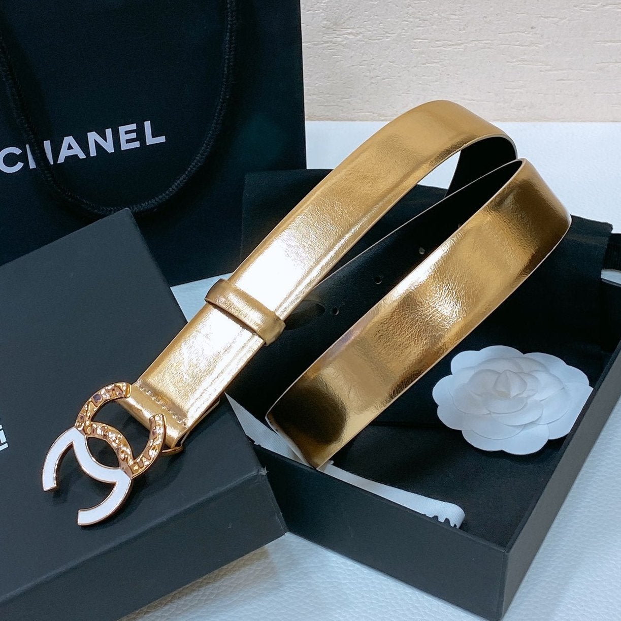 Chanel Metallic Gold Wide Belt