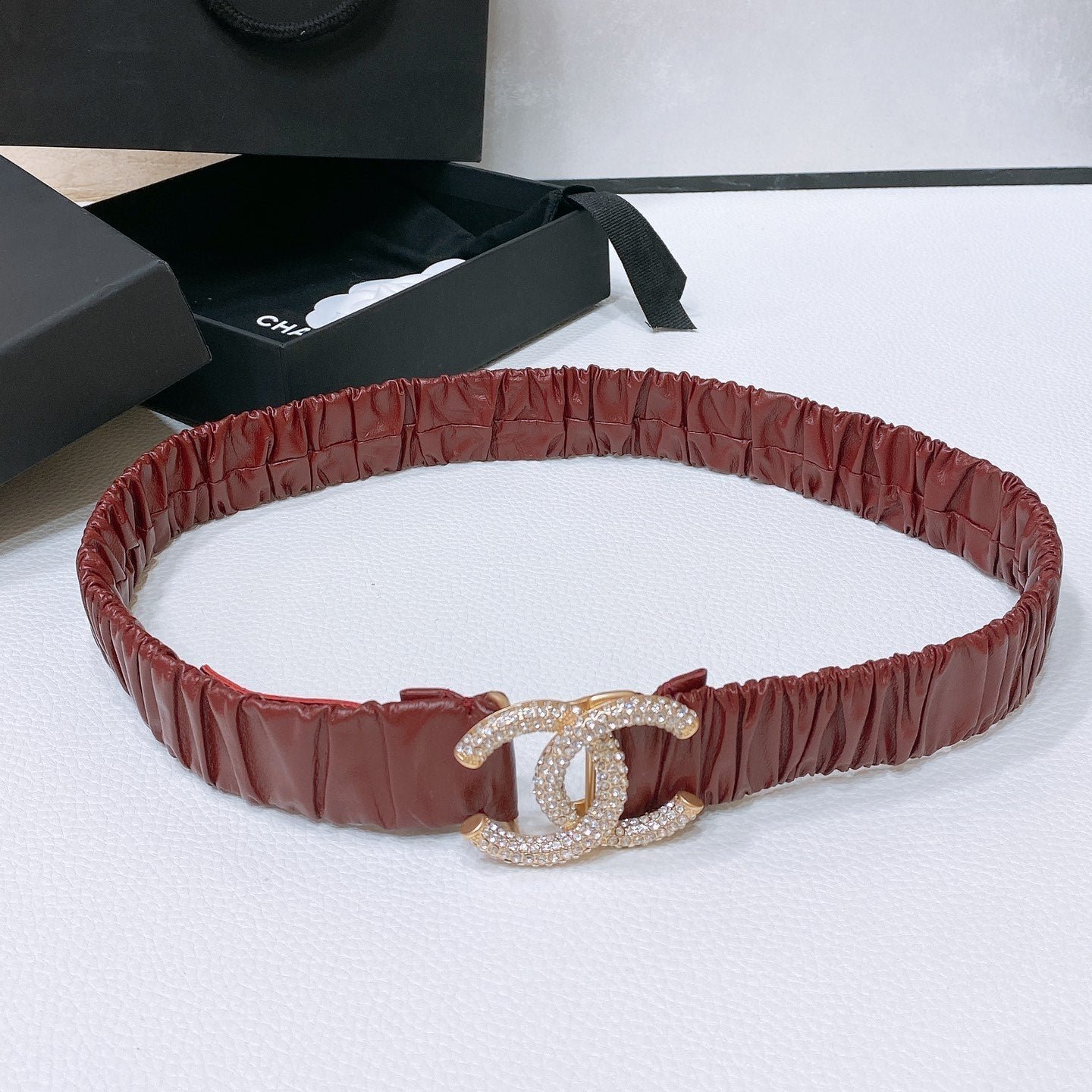 Chanel Burgundy Ruched Belt