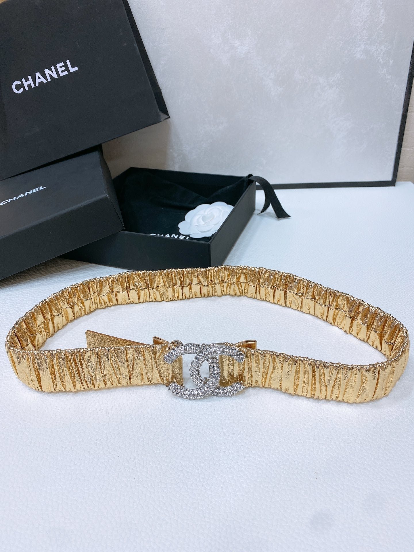 Alternative view of Chanel Gold Ruched Crystal Belt