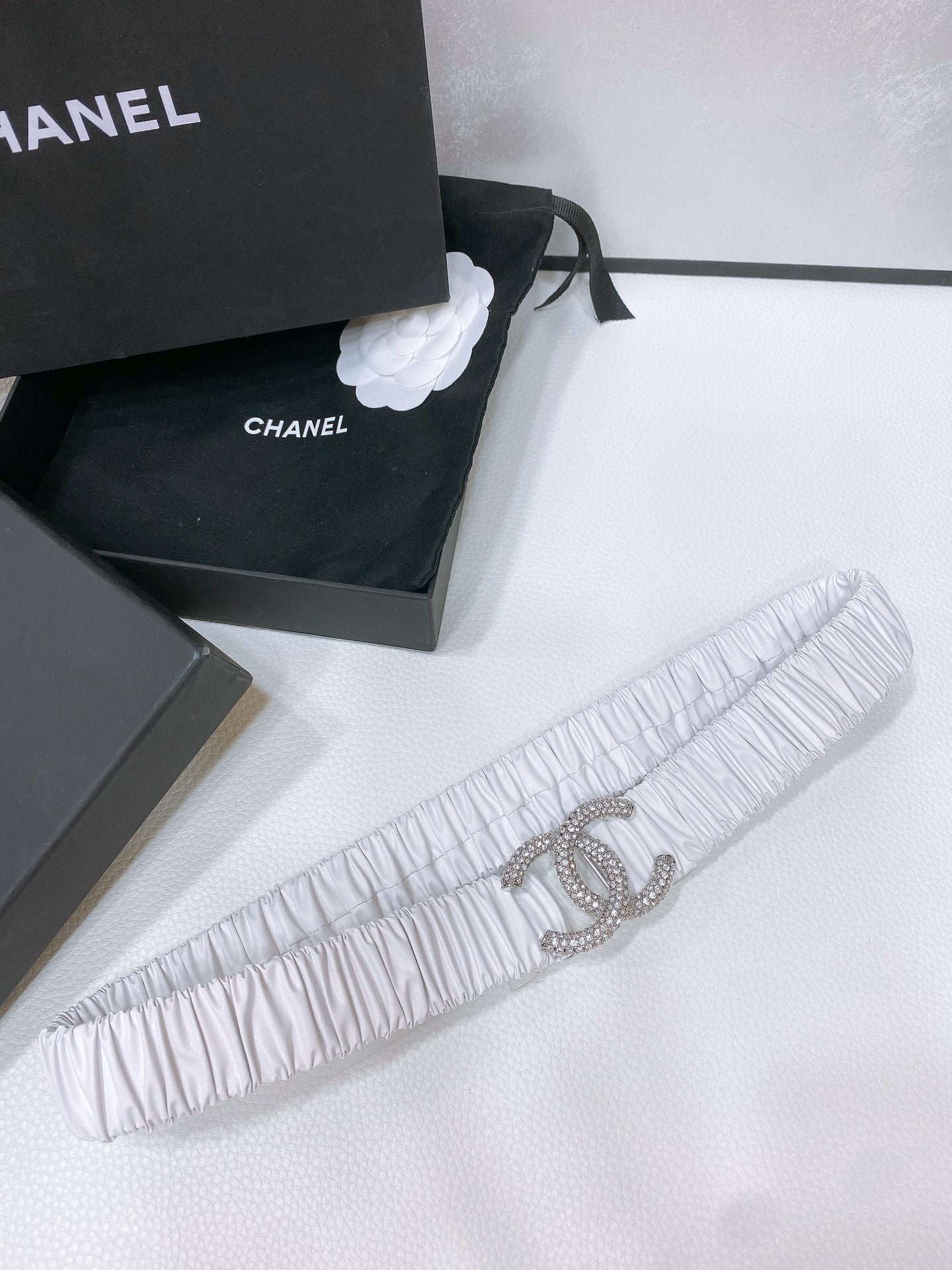 Alternative view of Chanel White Ruched Silver Belt