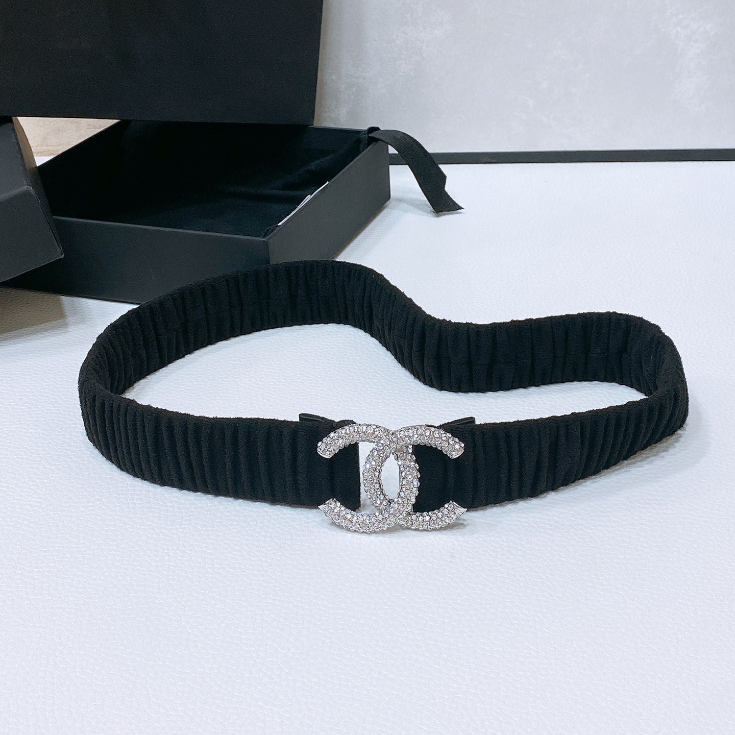 Chanel Black Ruched Silver Belt