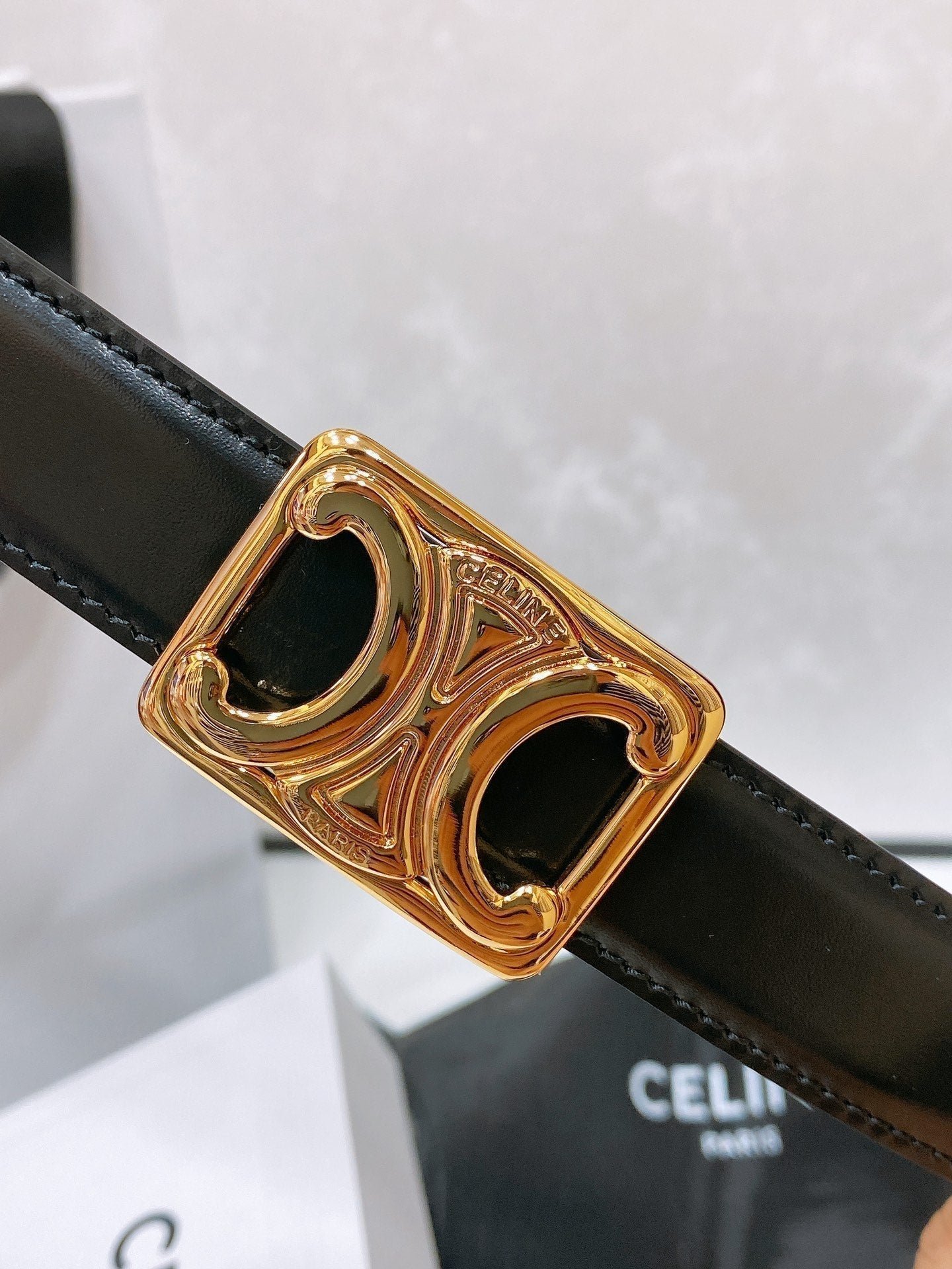 CELINE Black Patent Triomphe Belt - Image 3