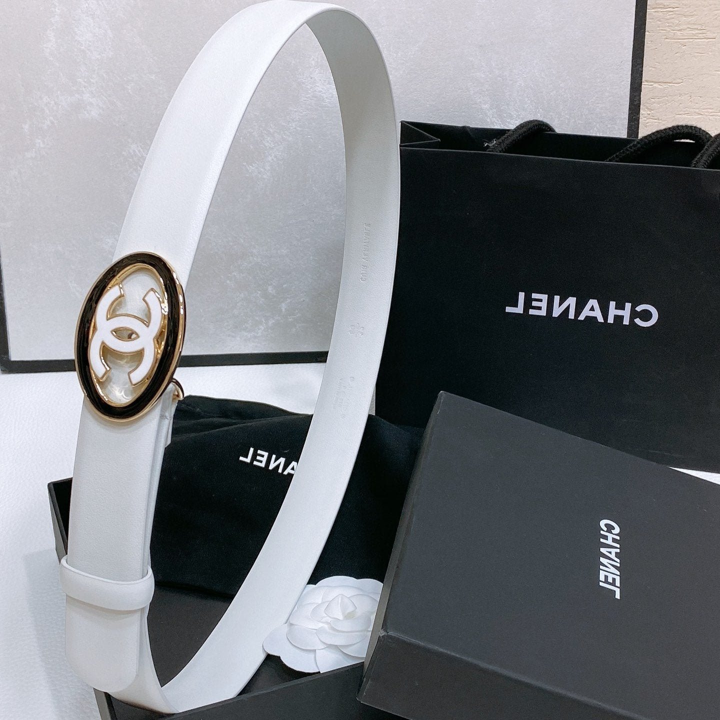 Chanel Cream Plain Oval Gold Belt