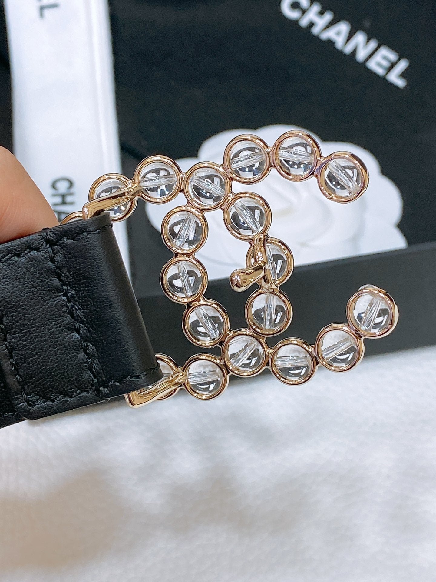 Alternative view of Chanel Gold Logo Crystal Belt