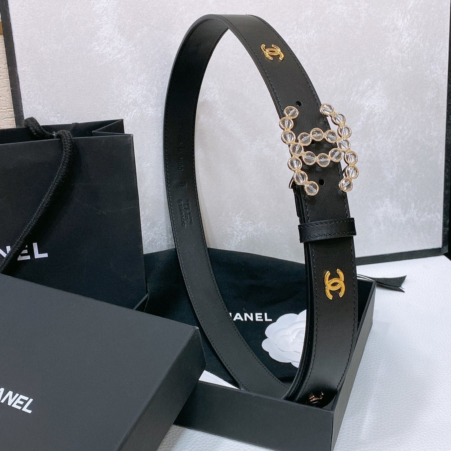 Chanel Gold Logo Crystal Belt
