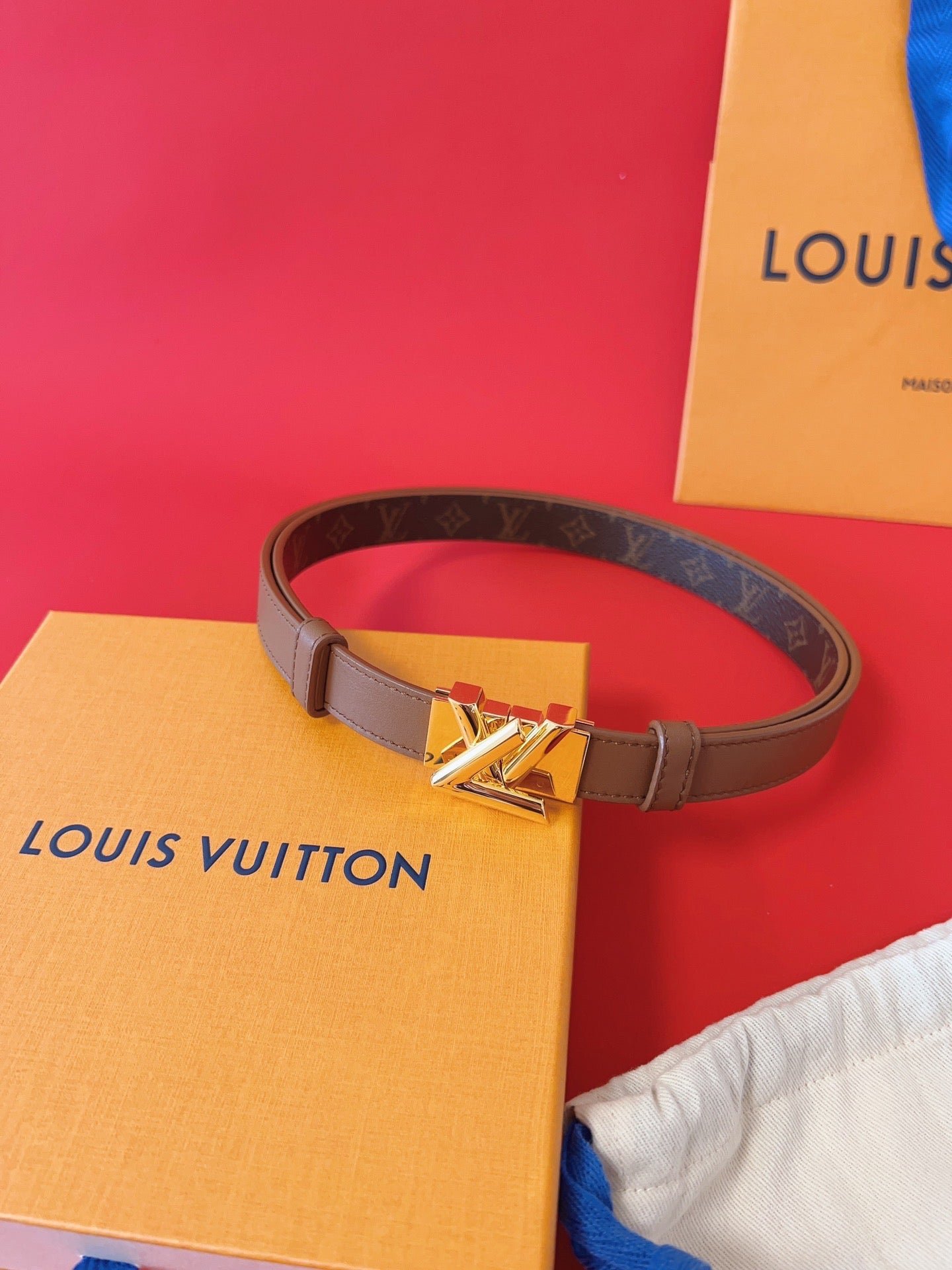 LV GO-14 20MM BELT IN BRONZE BROWN CALFSKIN GOLD HARDWARE - Image 6