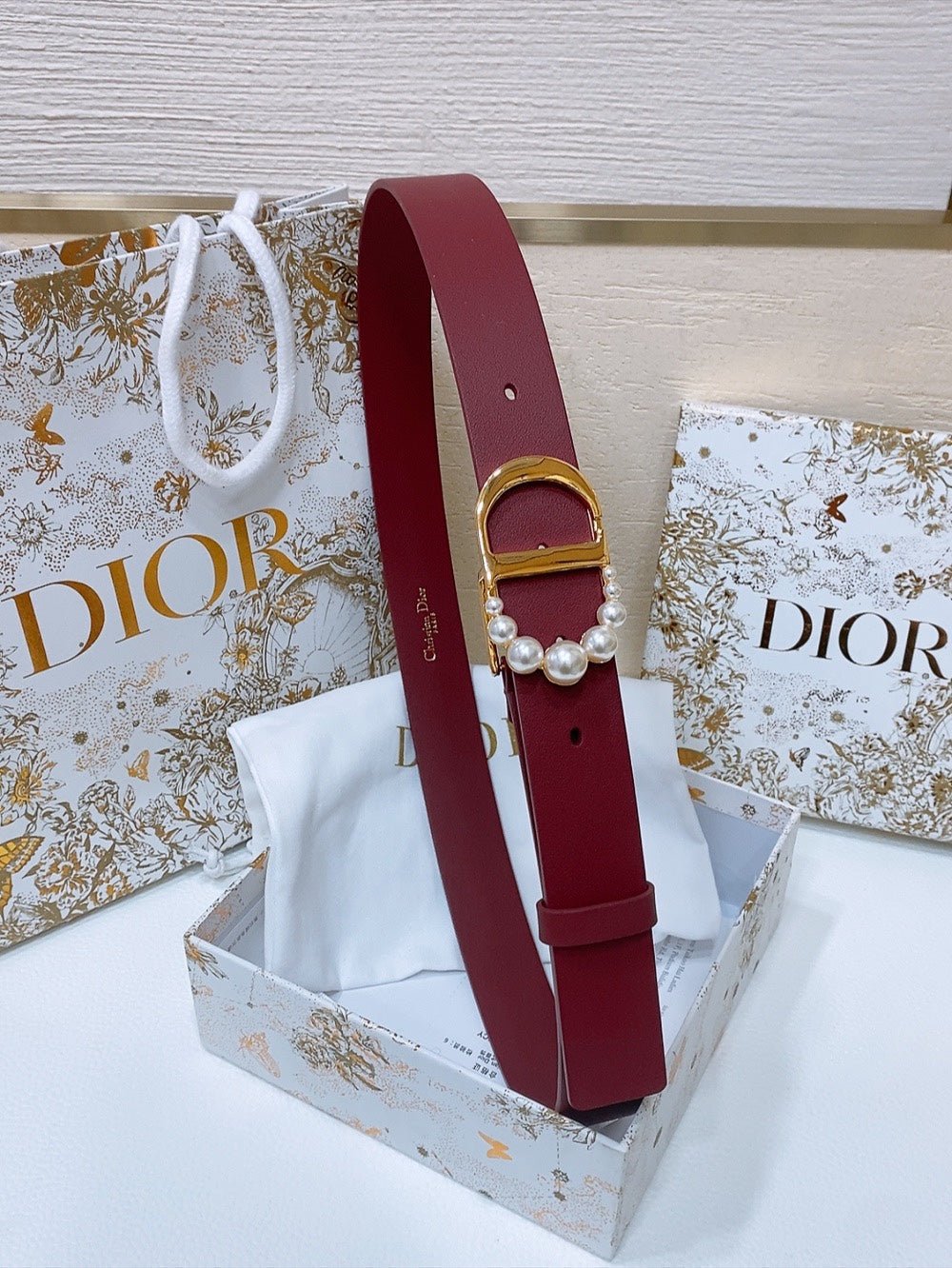 Alternative view of Dior Burgundy Leather Pearl CD Belt