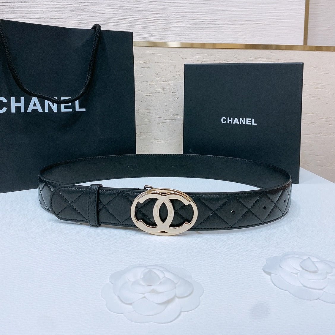 Chanel Gold Oval Quilt Belt