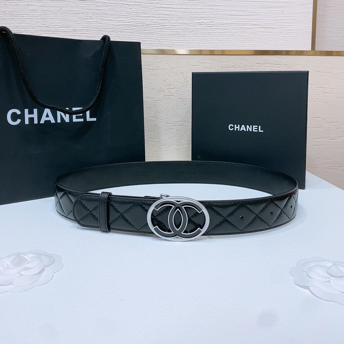 Chanel Quilted Silver CC Belt