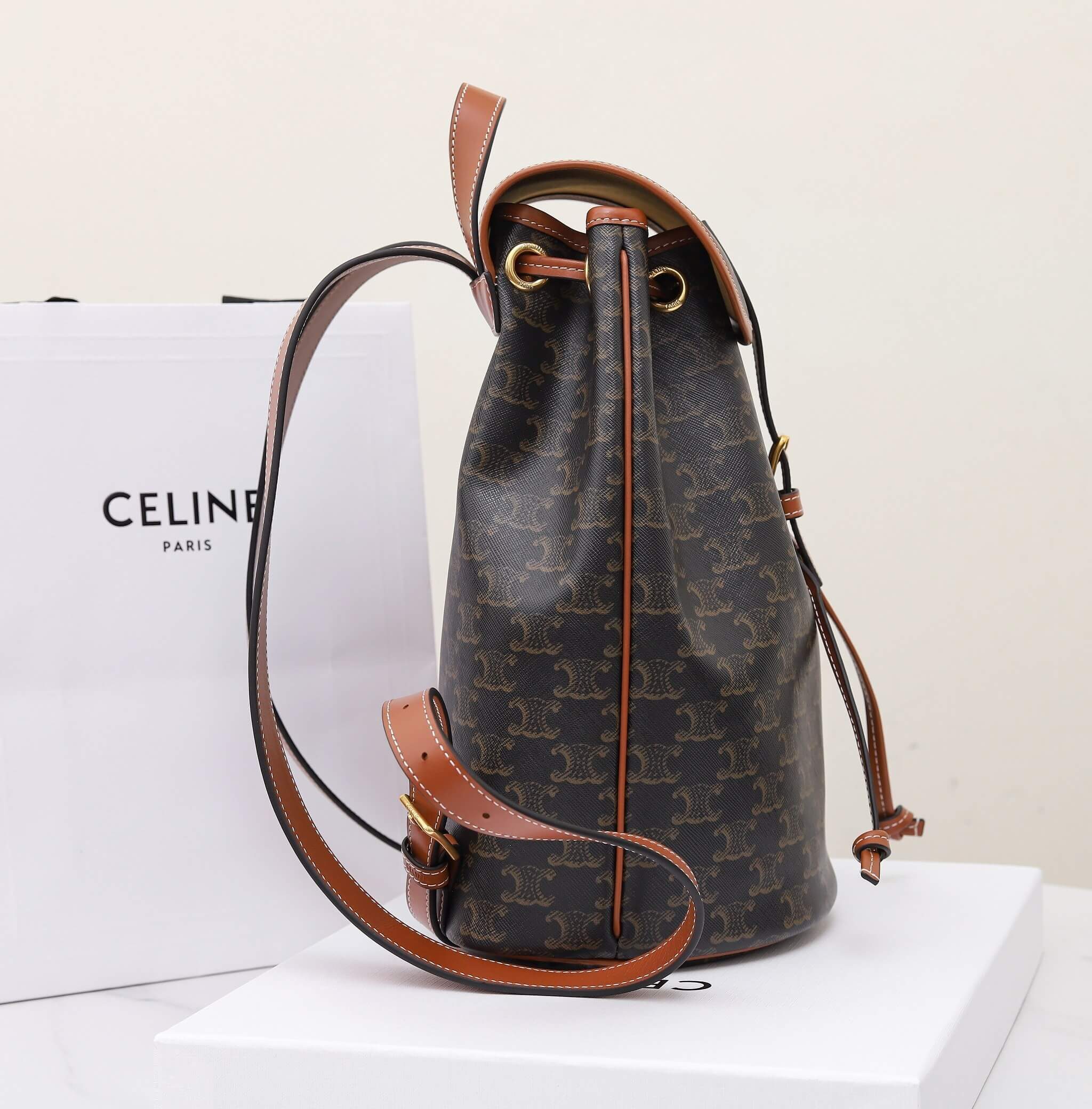Alternative view of CELINE FOLCO Logo Print Calfskin Medium Backpack