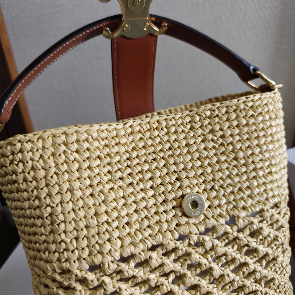 Alternative view of CELINE SMALL LOUISE BUCKET IN RAFFIA AND CALFSKIN(HIGH-END GRADE)