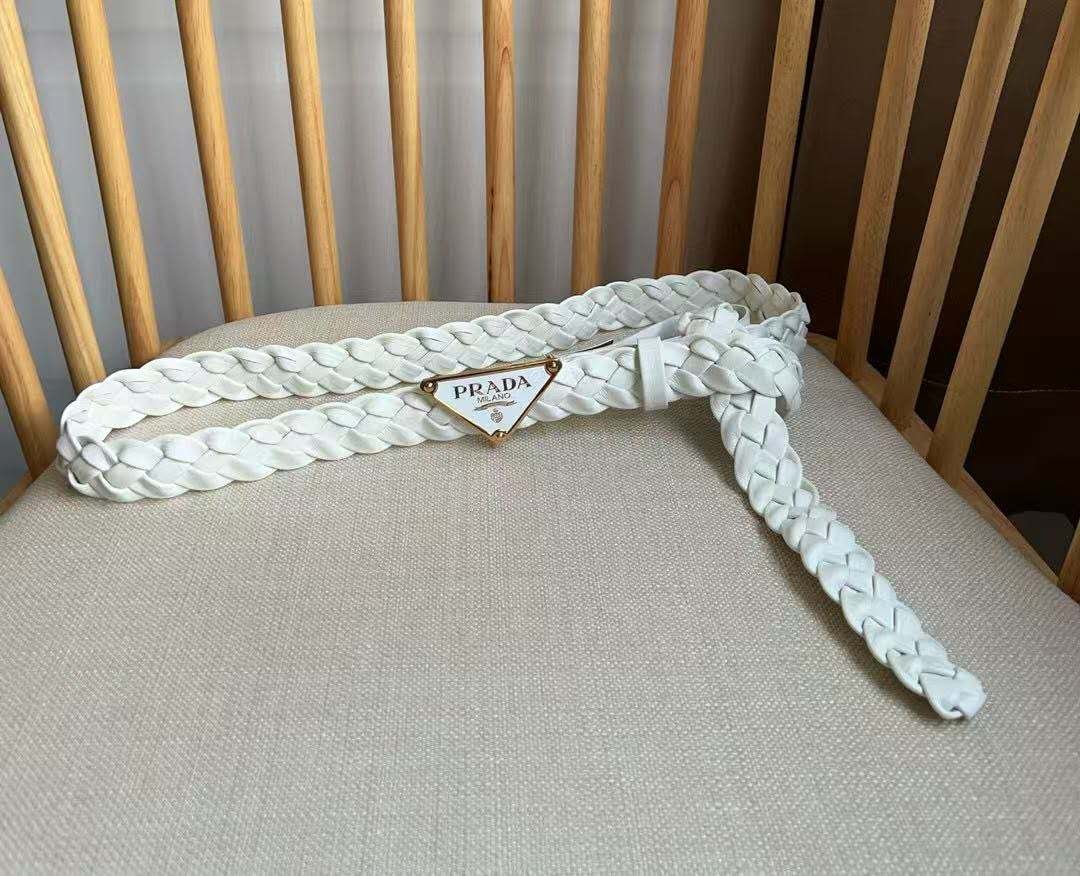 PRADA White Braided Logo Belt - Image 3