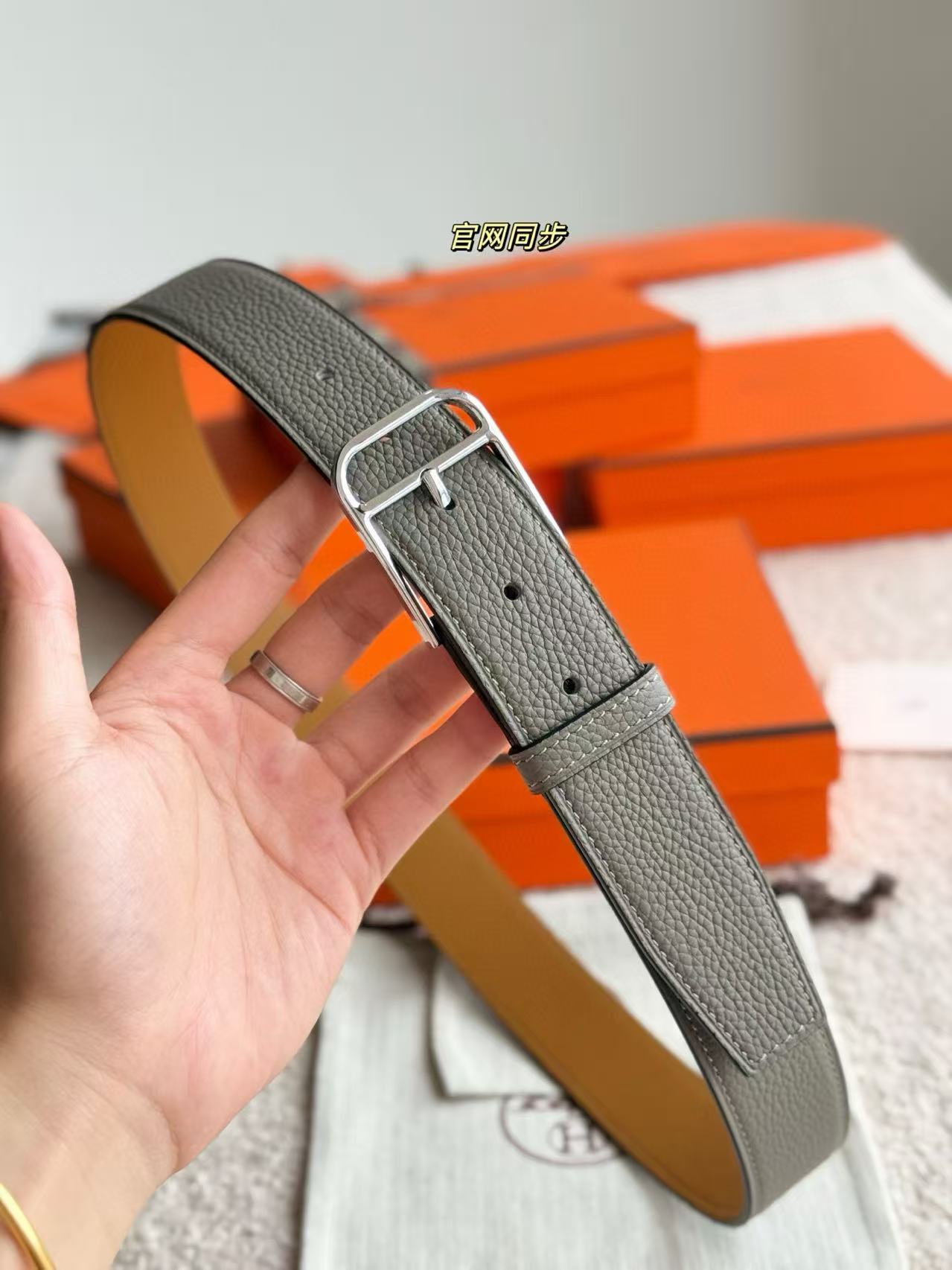 Alternative view of HM Roman Belt 35mm Meyer Gray Calfskin