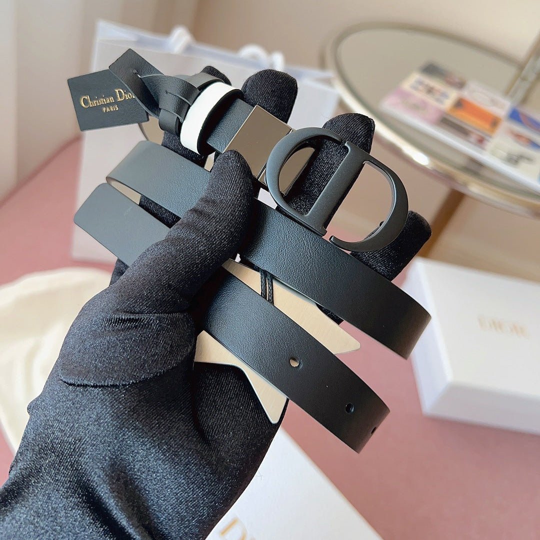 Dior Black Leather Matte Black CD Belt