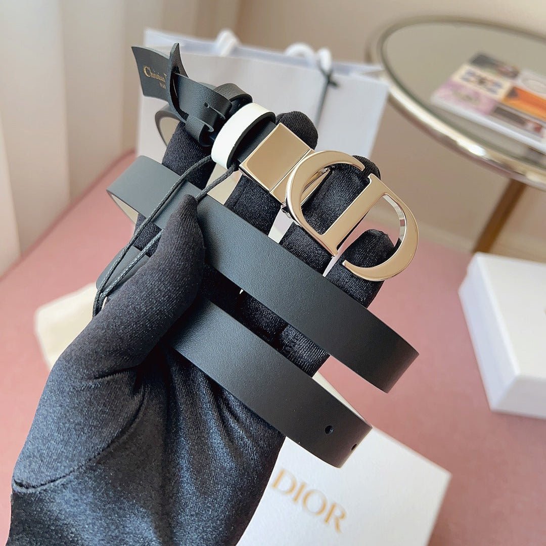 Dior Black Leather Shiny Silver CD Belt