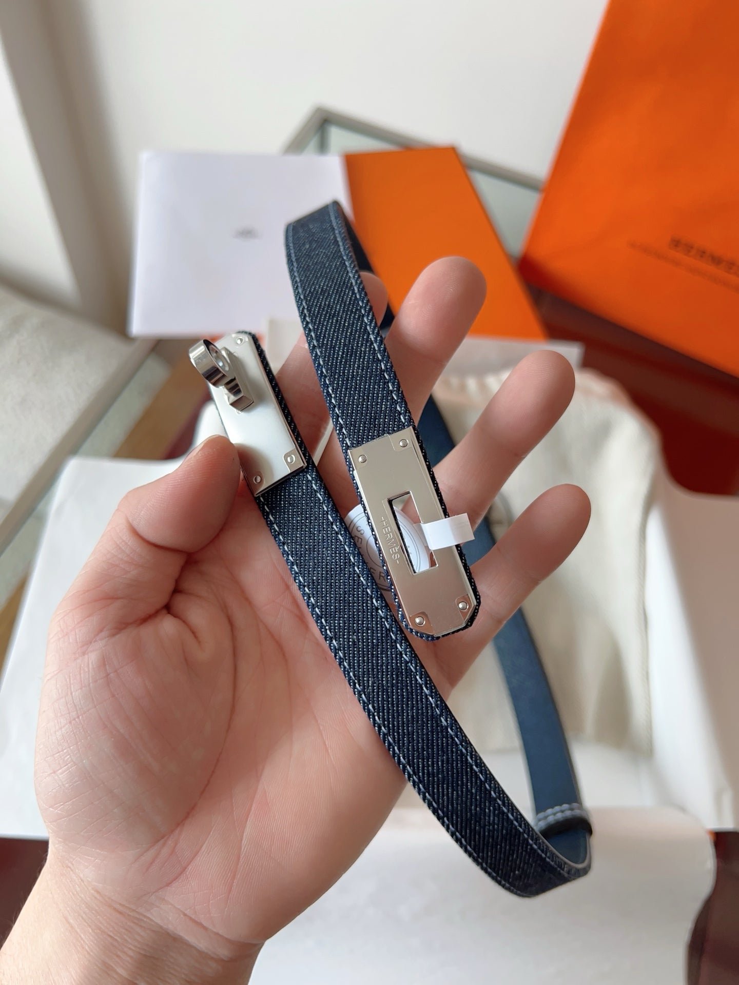 Alternative view of HM Kelly Belt 18mm Dark Blue Canvas Epsom Leather