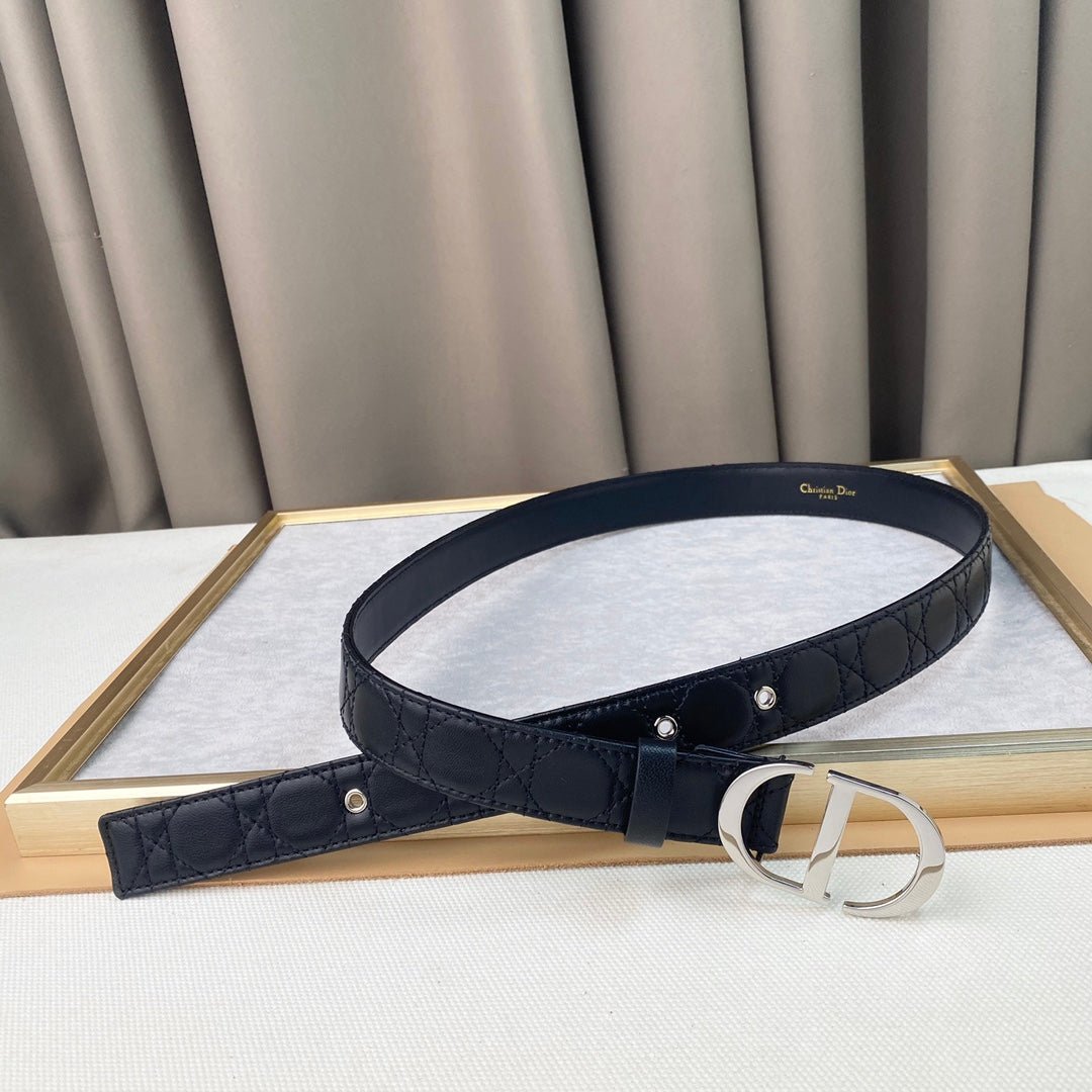Dior Black Cannage Quilted Silver CD Logo Belt - Image 4
