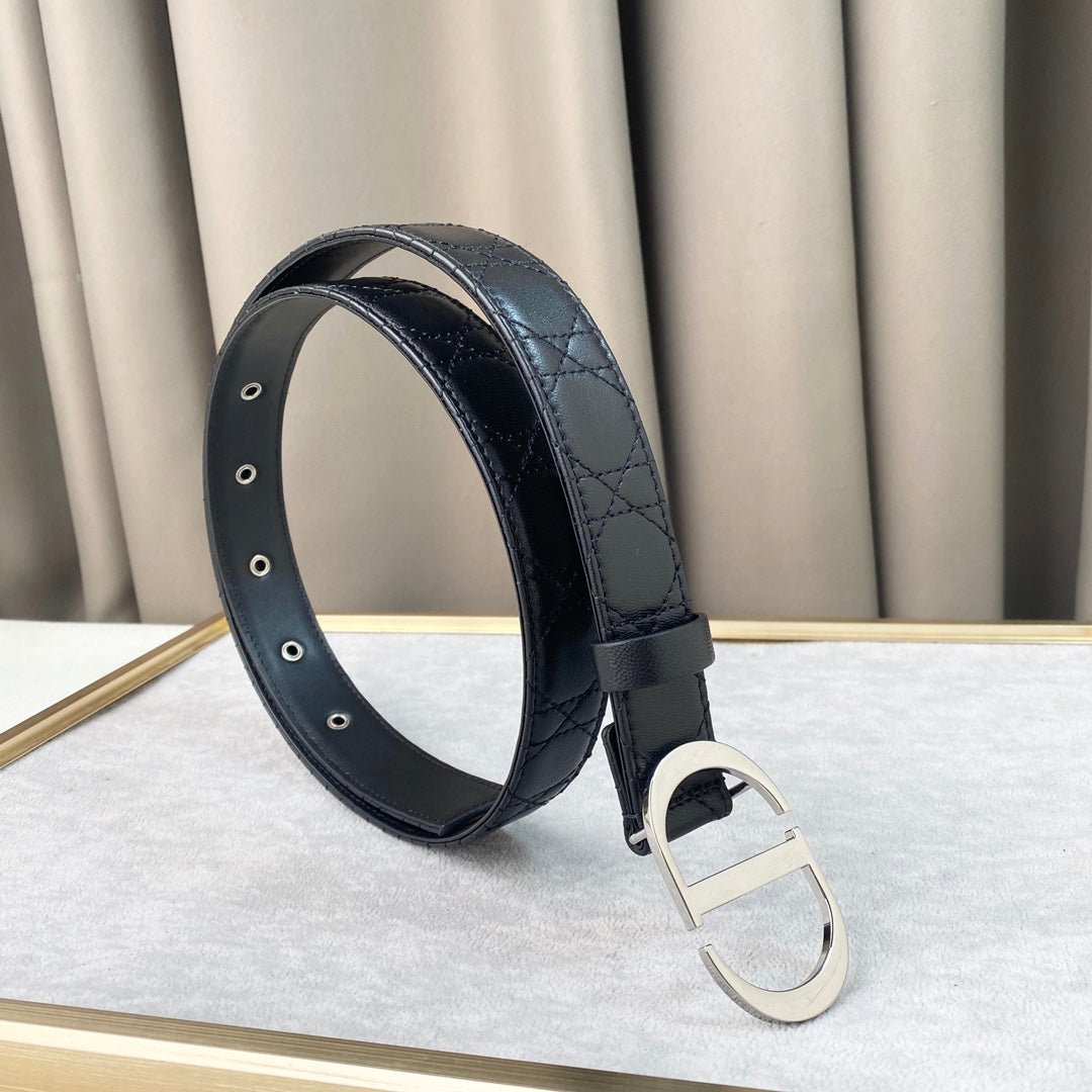 Dior Black Cannage Quilted Silver CD Logo Belt - Image 5