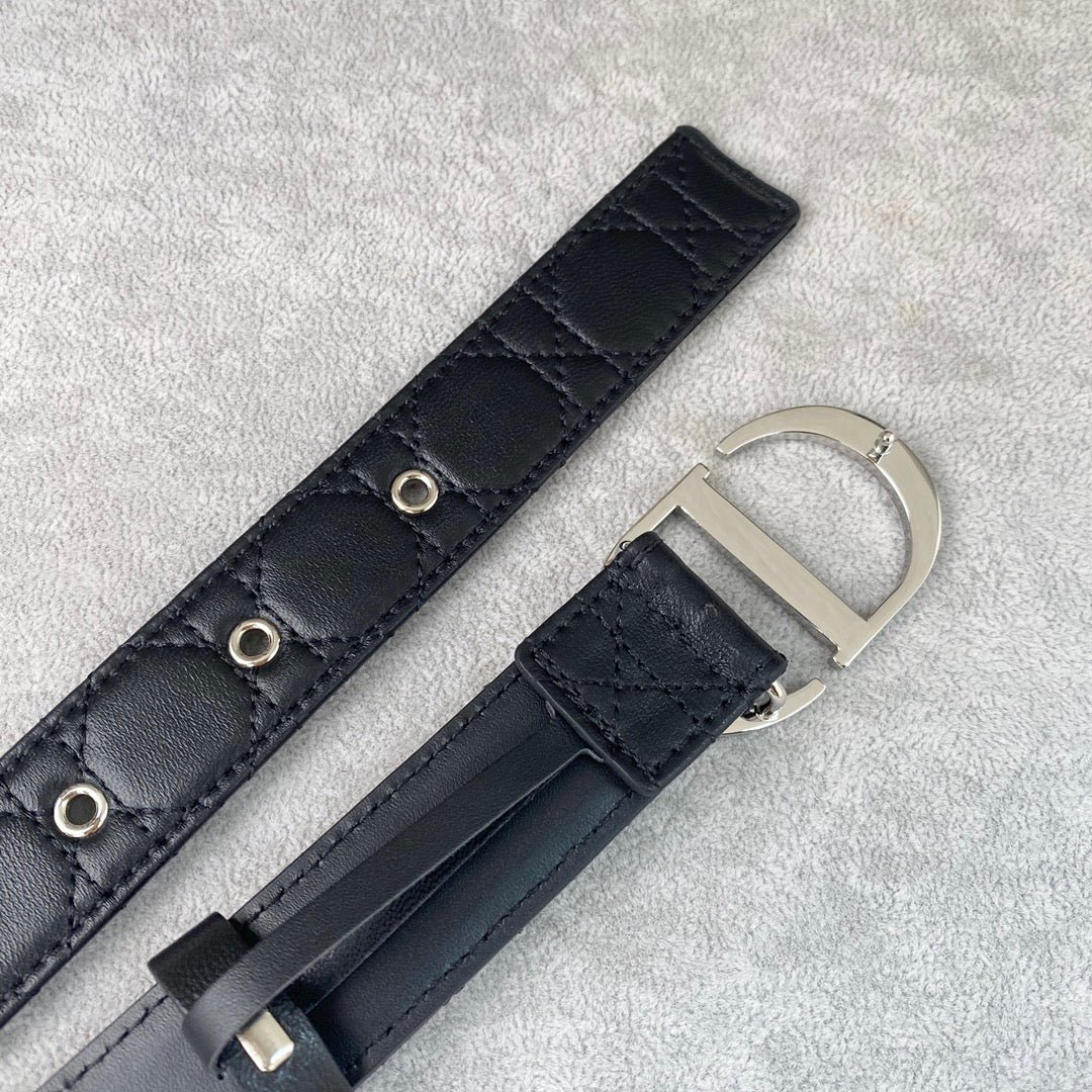 Dior Black Cannage Quilted Silver CD Logo Belt - Image 6