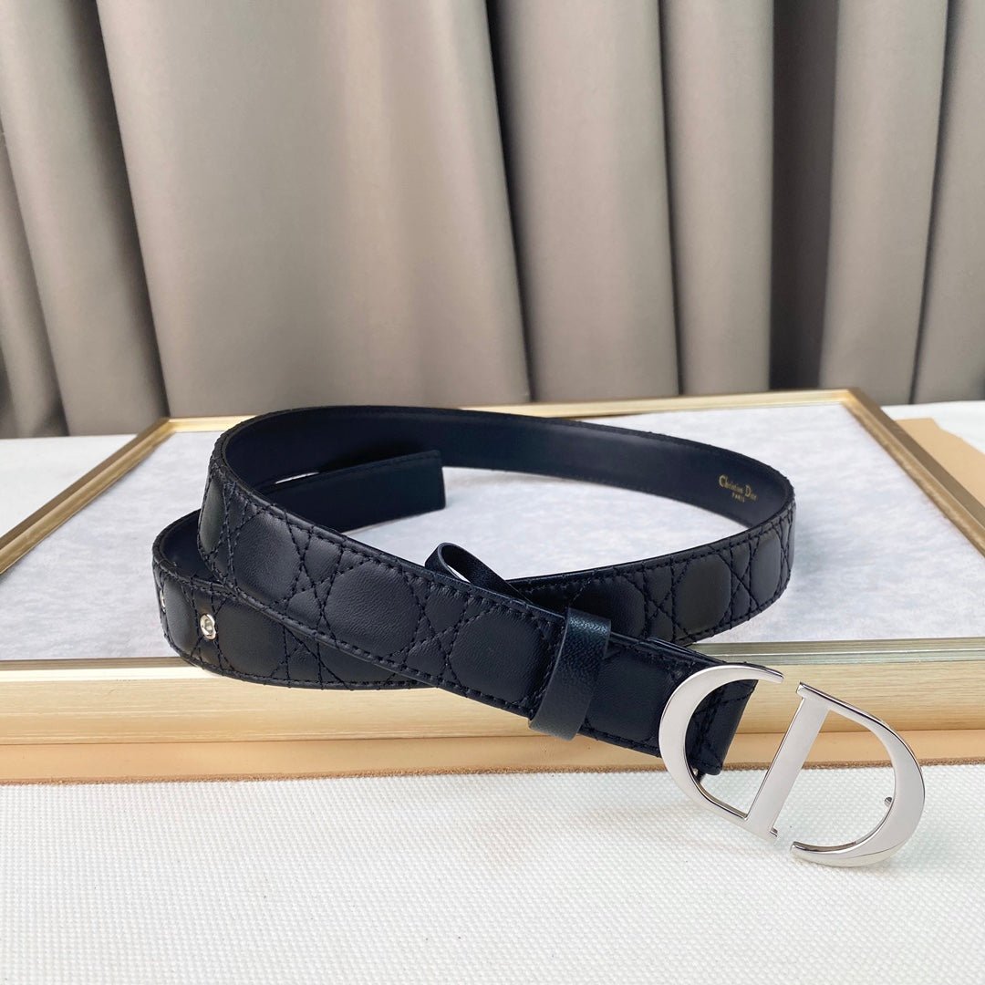 Dior Black Cannage Quilted Silver CD Logo Belt - Image 3