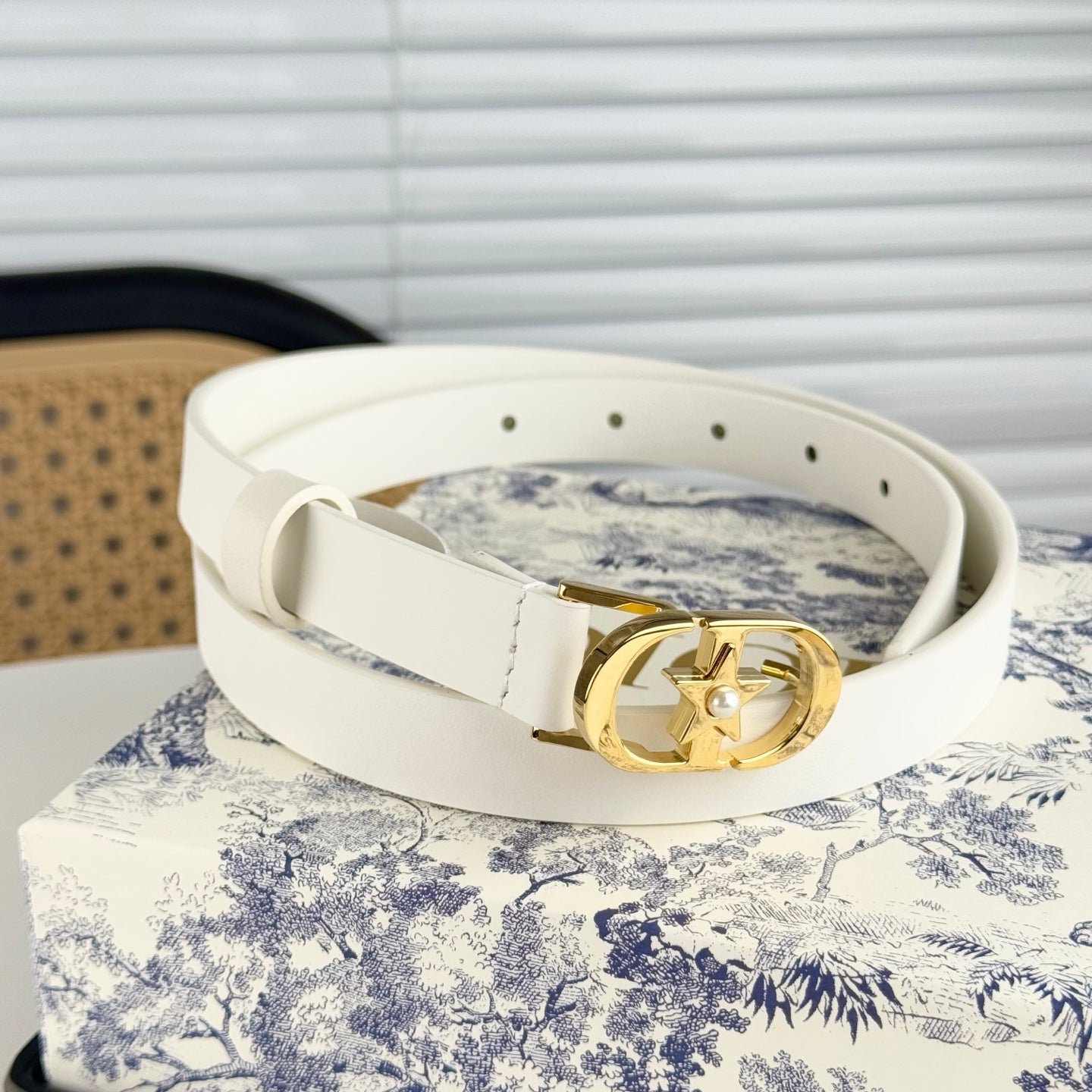 Alternative view of Dior White Calfskin Mini Gold CD Belt